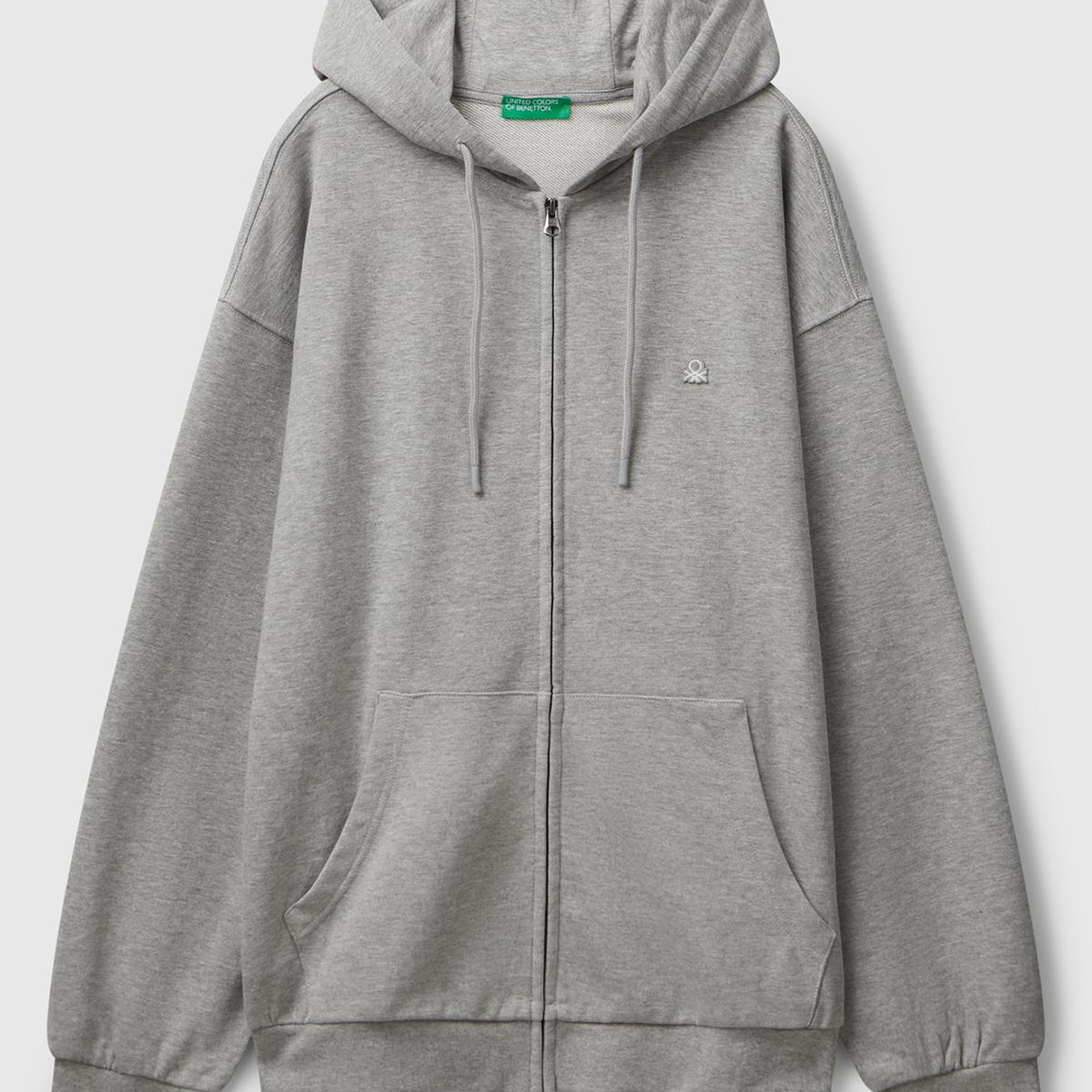 Erkek Gri Melanj %100 Pamuk Dar Kesim Fermuarlı Kapüşonlu Sweatshirt