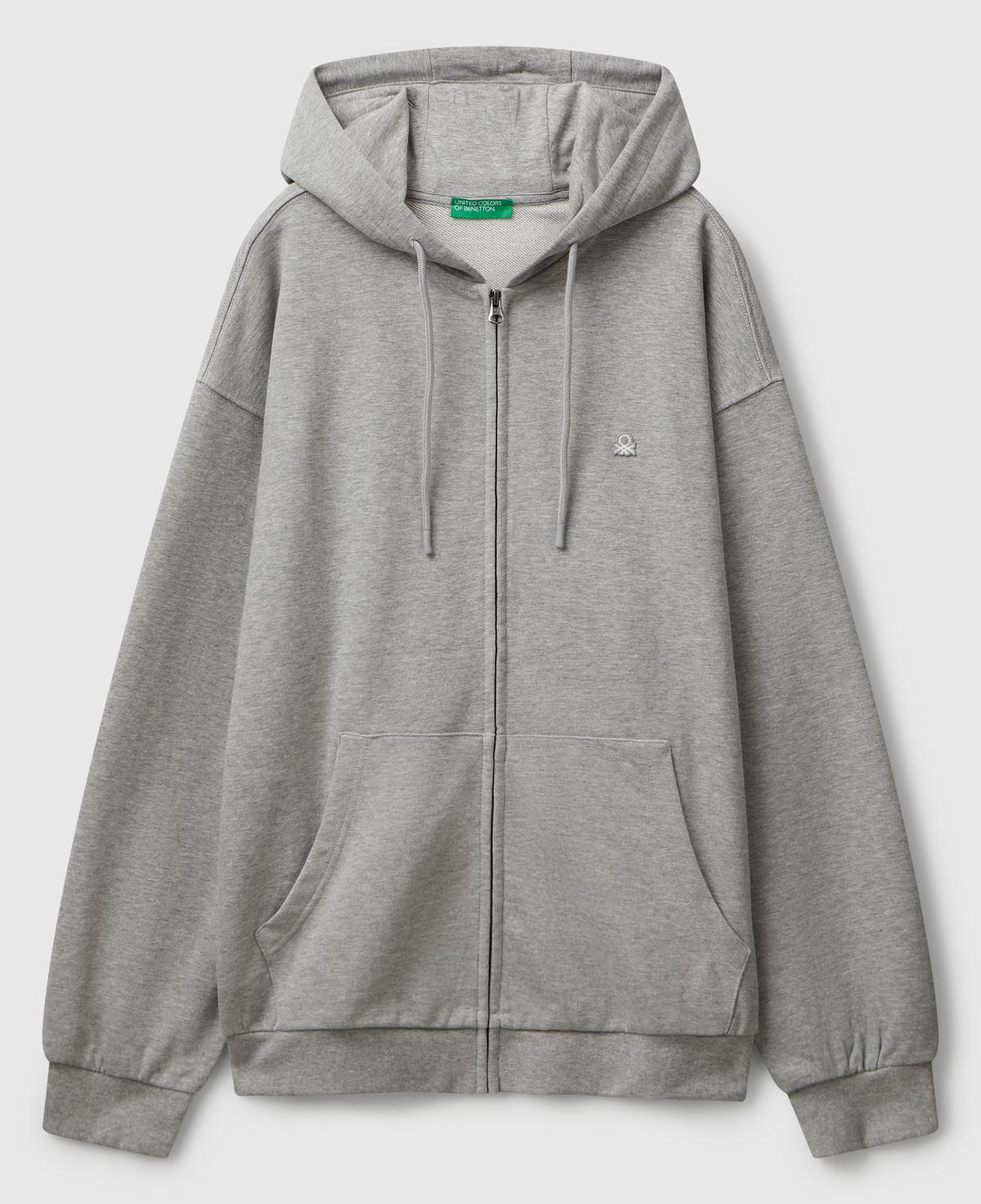 Erkek Gri Melanj %100 Pamuk Dar Kesim Fermuarlı Kapüşonlu Sweatshirt