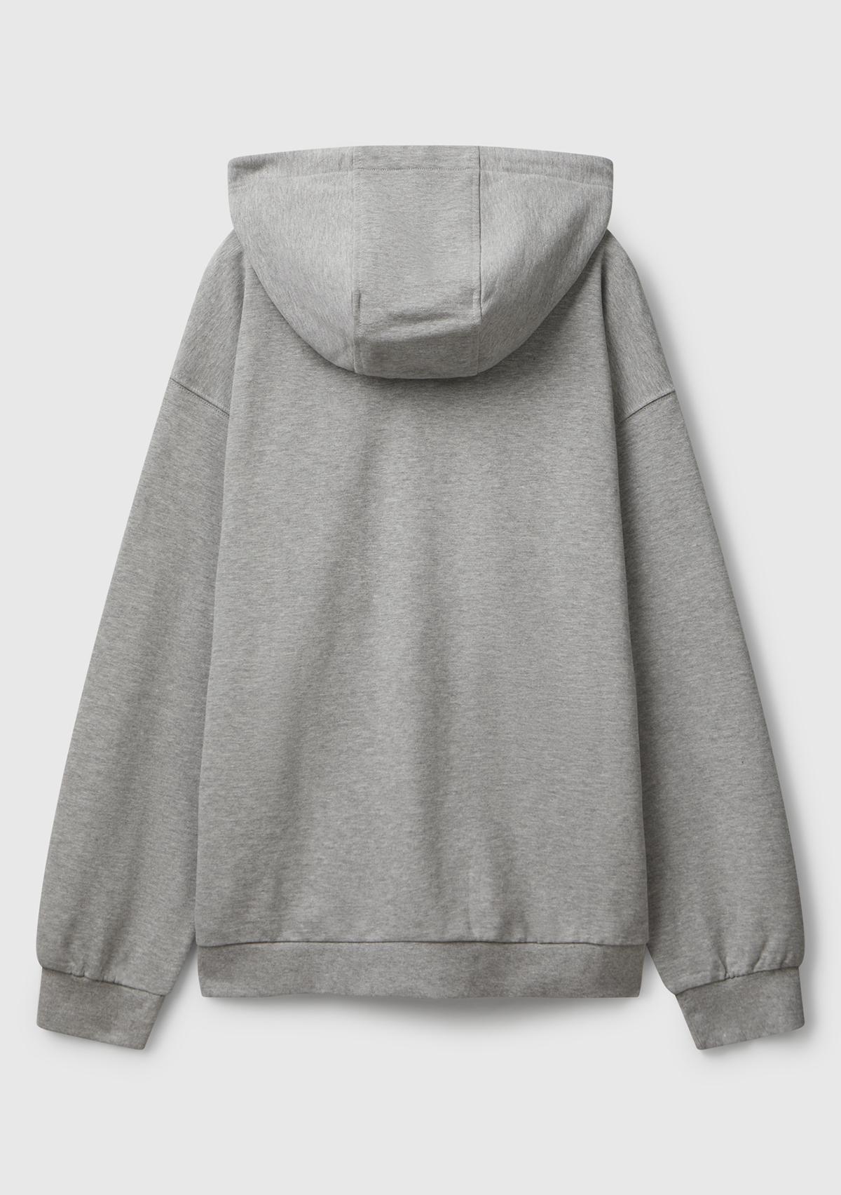 Erkek Gri Melanj %100 Pamuk Dar Kesim Fermuarlı Kapüşonlu Sweatshirt