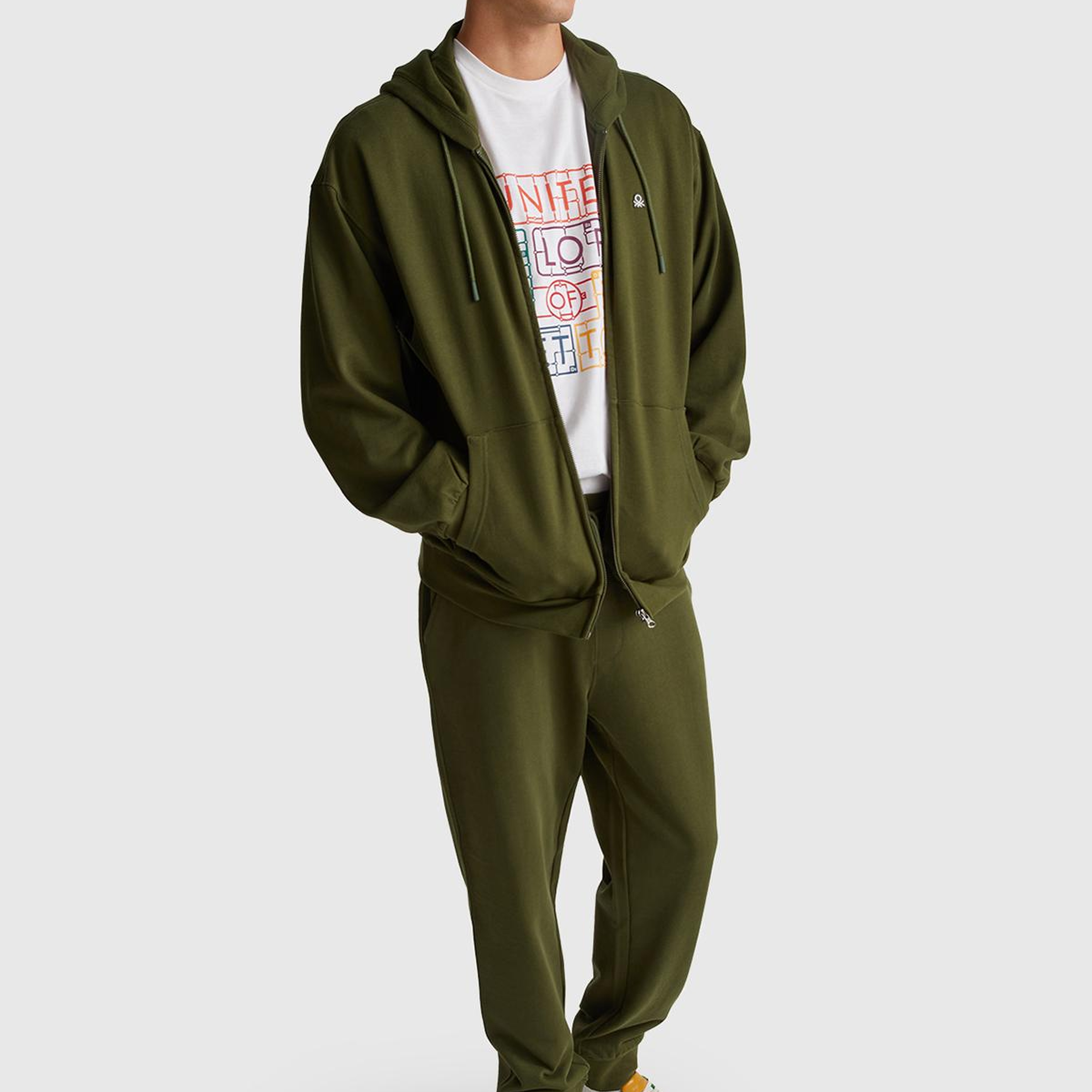 Erkek Haki Yeşilli %100 Pamuk Yanları Cepli Arkası Cep Detaylı Eşofman Altı