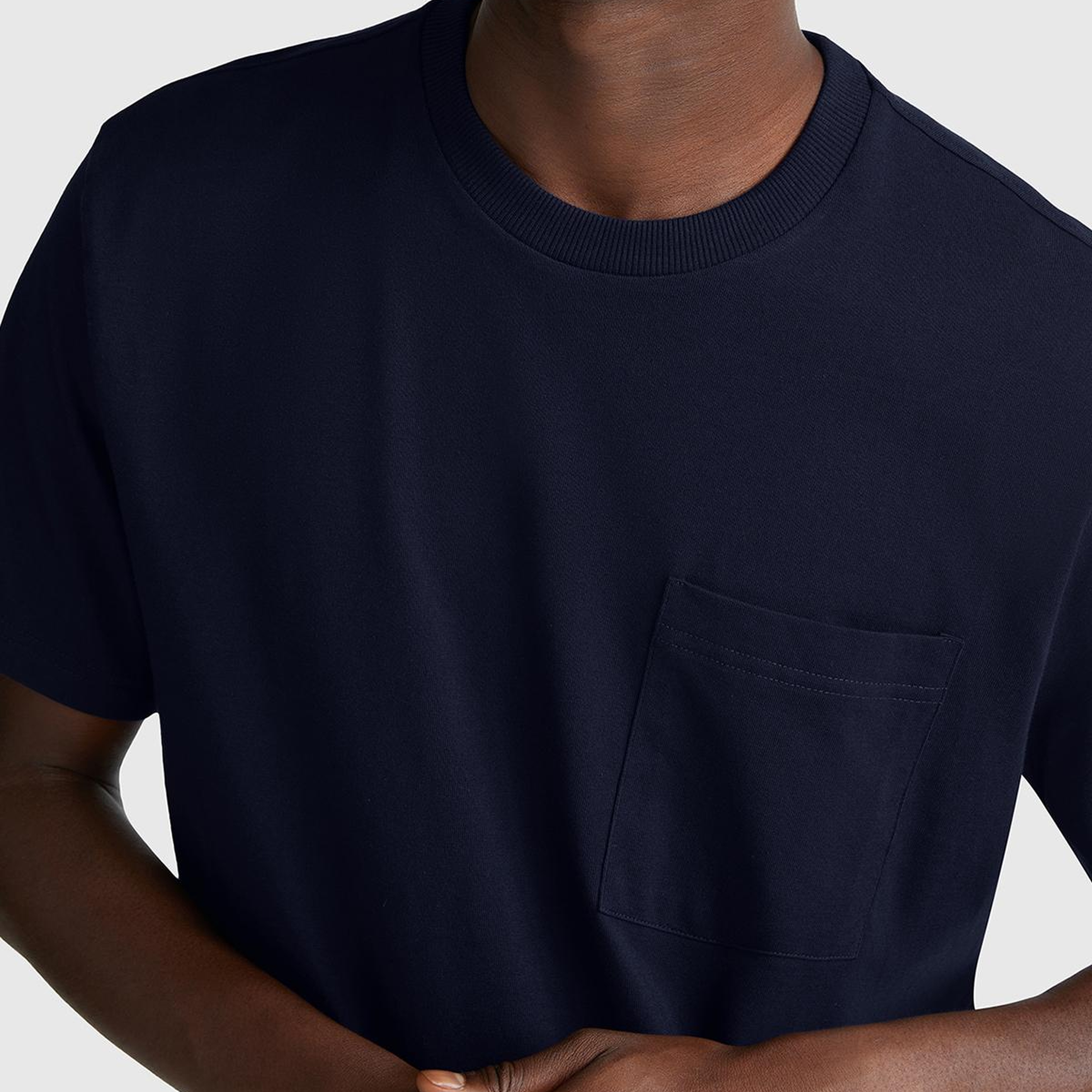 Erkek Lacivert %100 Pamuk Yama Cep Detaylı Oversize T-Shirt