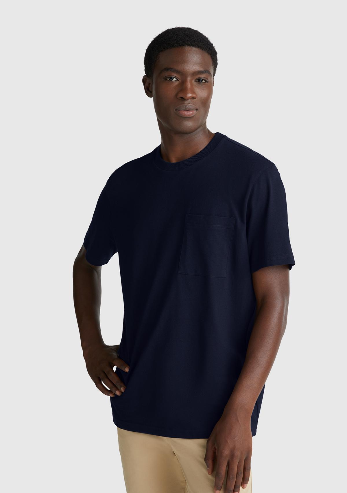 Erkek Lacivert %100 Pamuk Yama Cep Detaylı Oversize T-Shirt