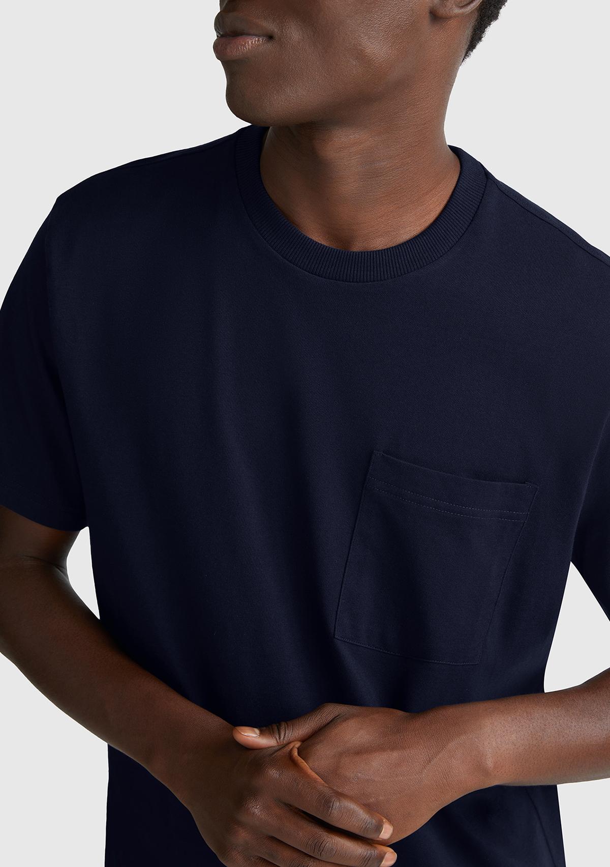 Erkek Lacivert %100 Pamuk Yama Cep Detaylı Oversize T-Shirt