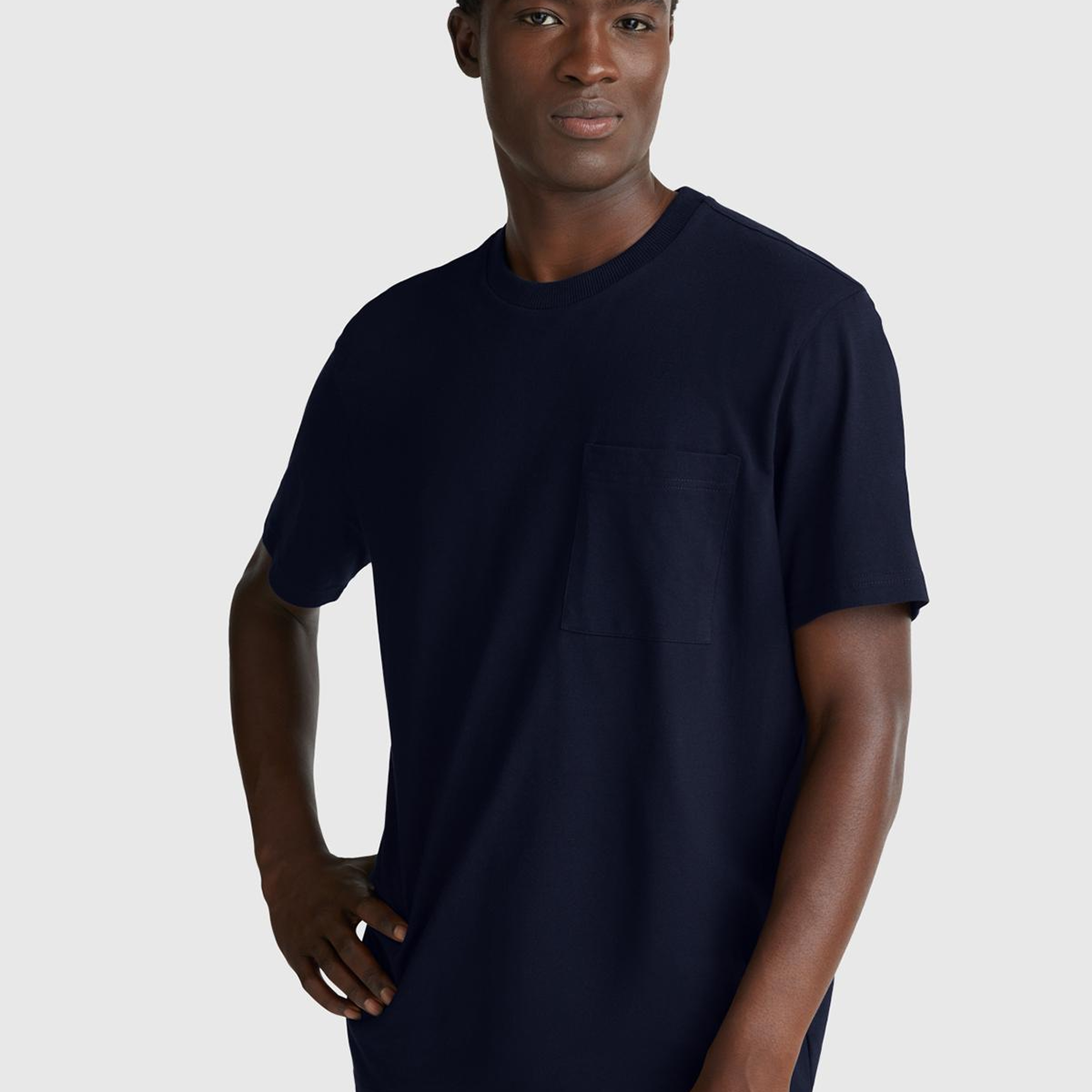 Erkek Lacivert %100 Pamuk Yama Cep Detaylı Oversize T-Shirt