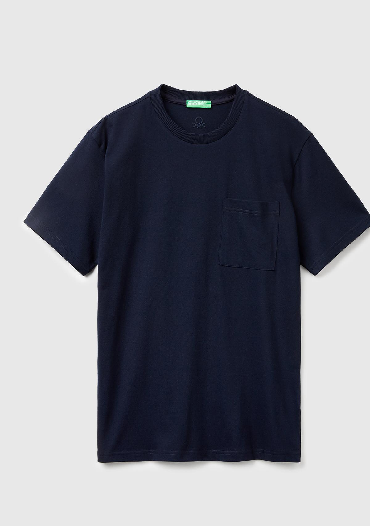 Erkek Lacivert %100 Pamuk Yama Cep Detaylı Oversize T-Shirt