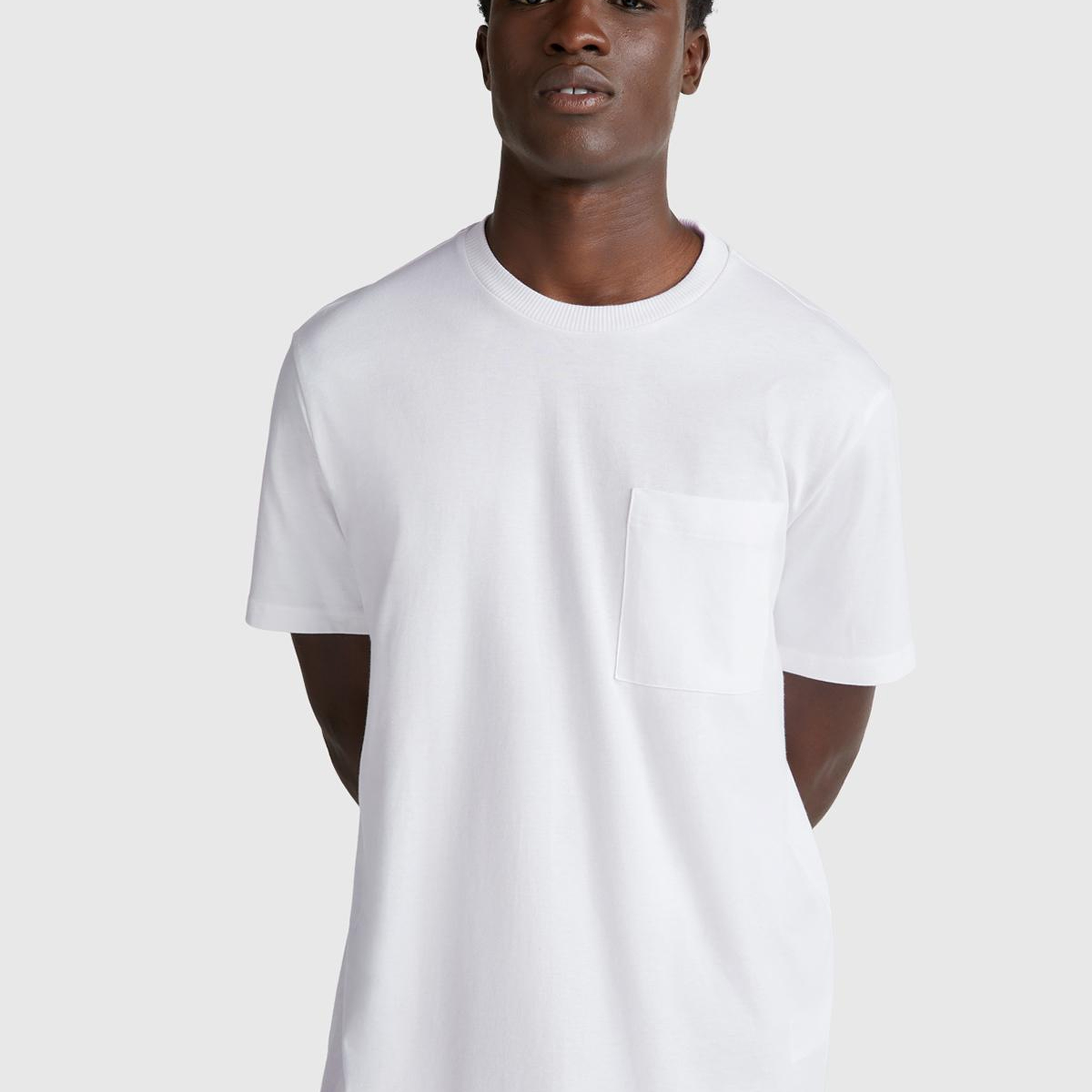 Erkek Beyaz %100 Pamuk Yama Cep Detaylı Oversize T-Shirt