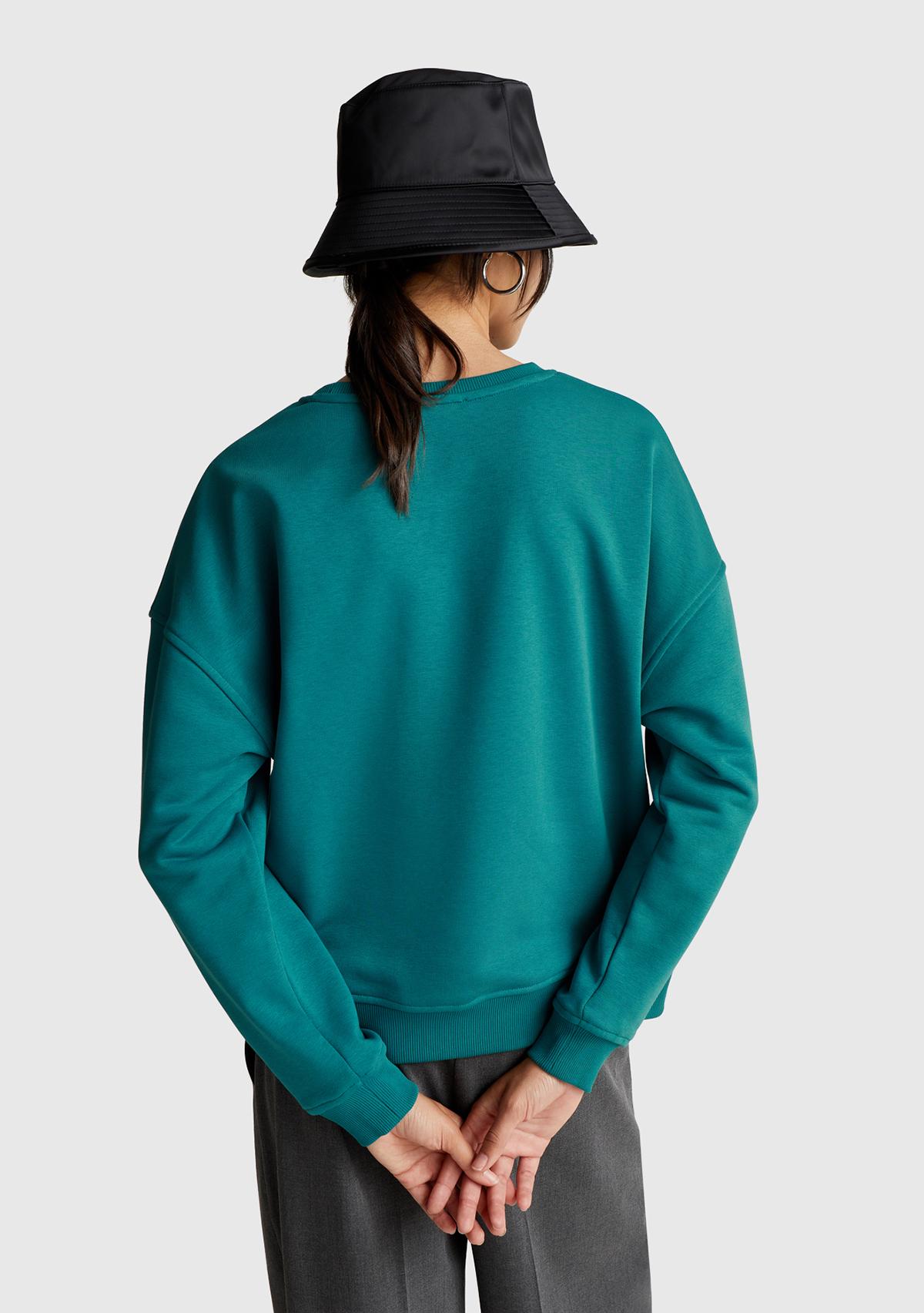 Kadın Koyu Yeşil Koton Karışımlı  Çiçek Motifli Sweatshirt