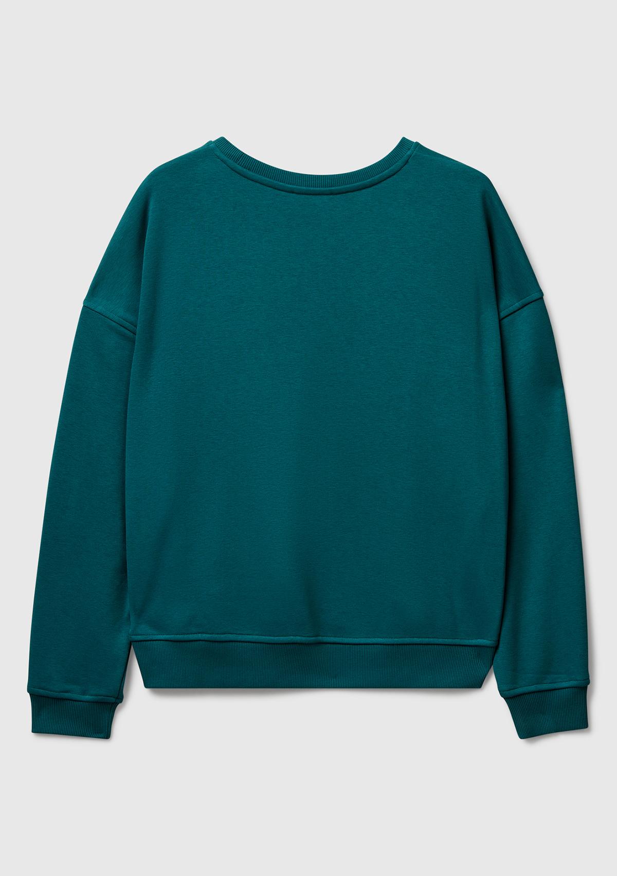 Kadın Koyu Yeşil Koton Karışımlı  Çiçek Motifli Sweatshirt