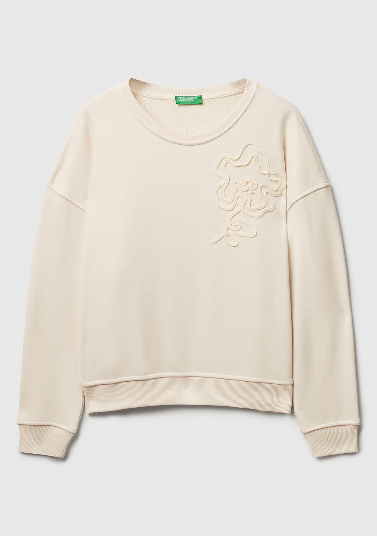 Kadın Krem Koton Karışımlı  Çiçek Motifli Sweatshirt