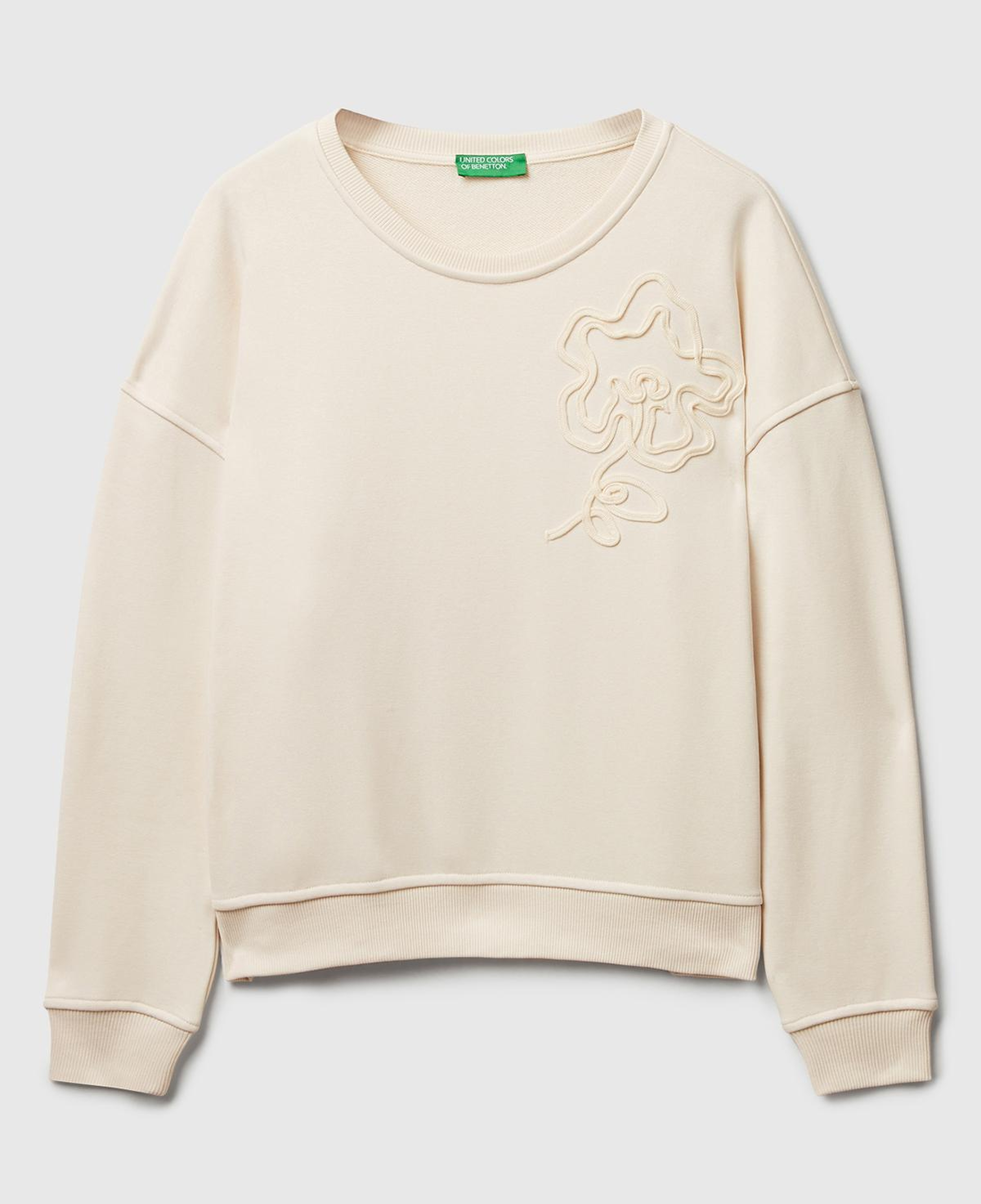 Kadın Krem Koton Karışımlı  Çiçek Motifli Sweatshirt