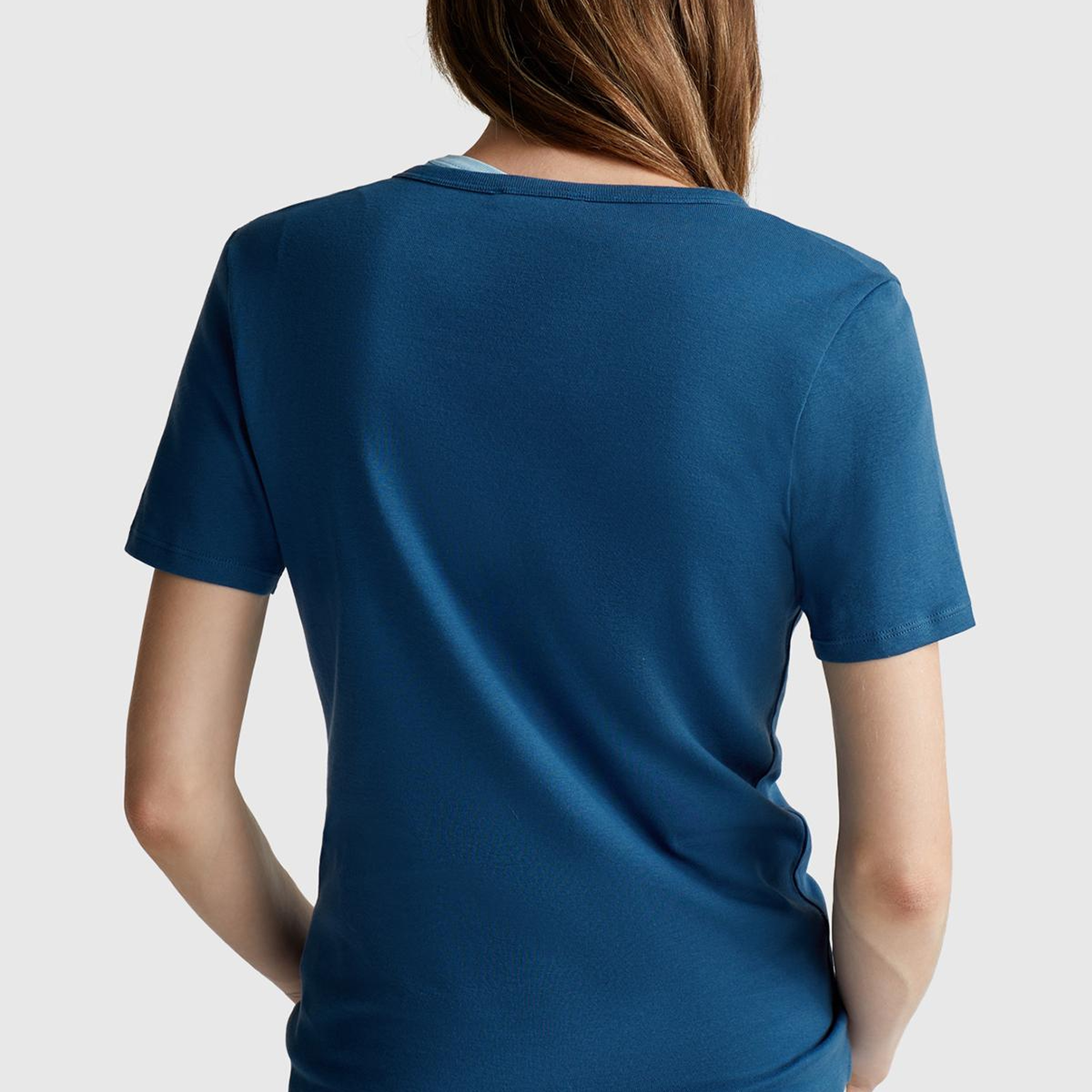 Kadın İndigo Mavisi %100 Koton Basic Kısa Kollu Bisiklet Yaka T-Shirt