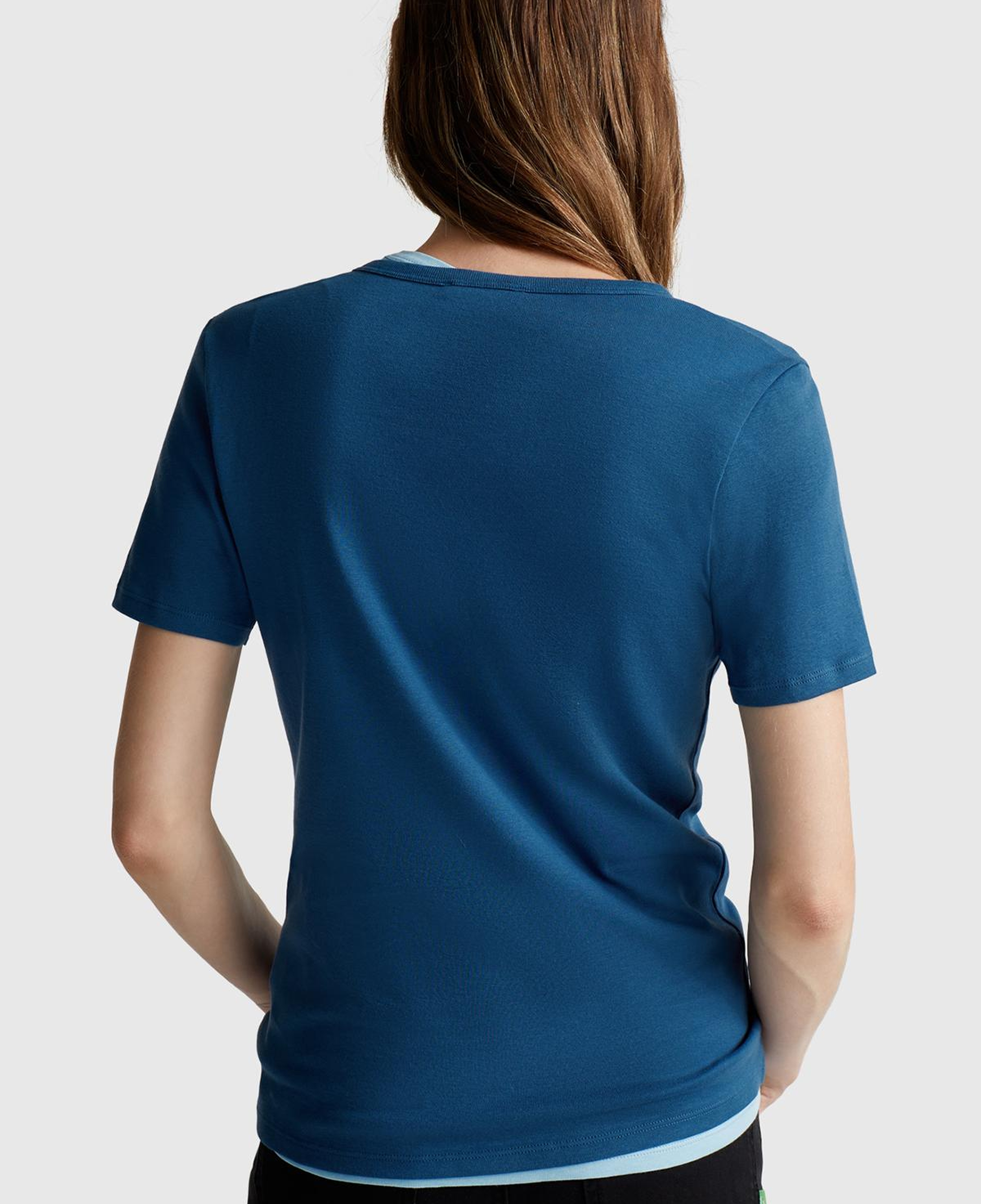 Kadın İndigo Mavisi %100 Koton Basic Kısa Kollu Bisiklet Yaka T-Shirt