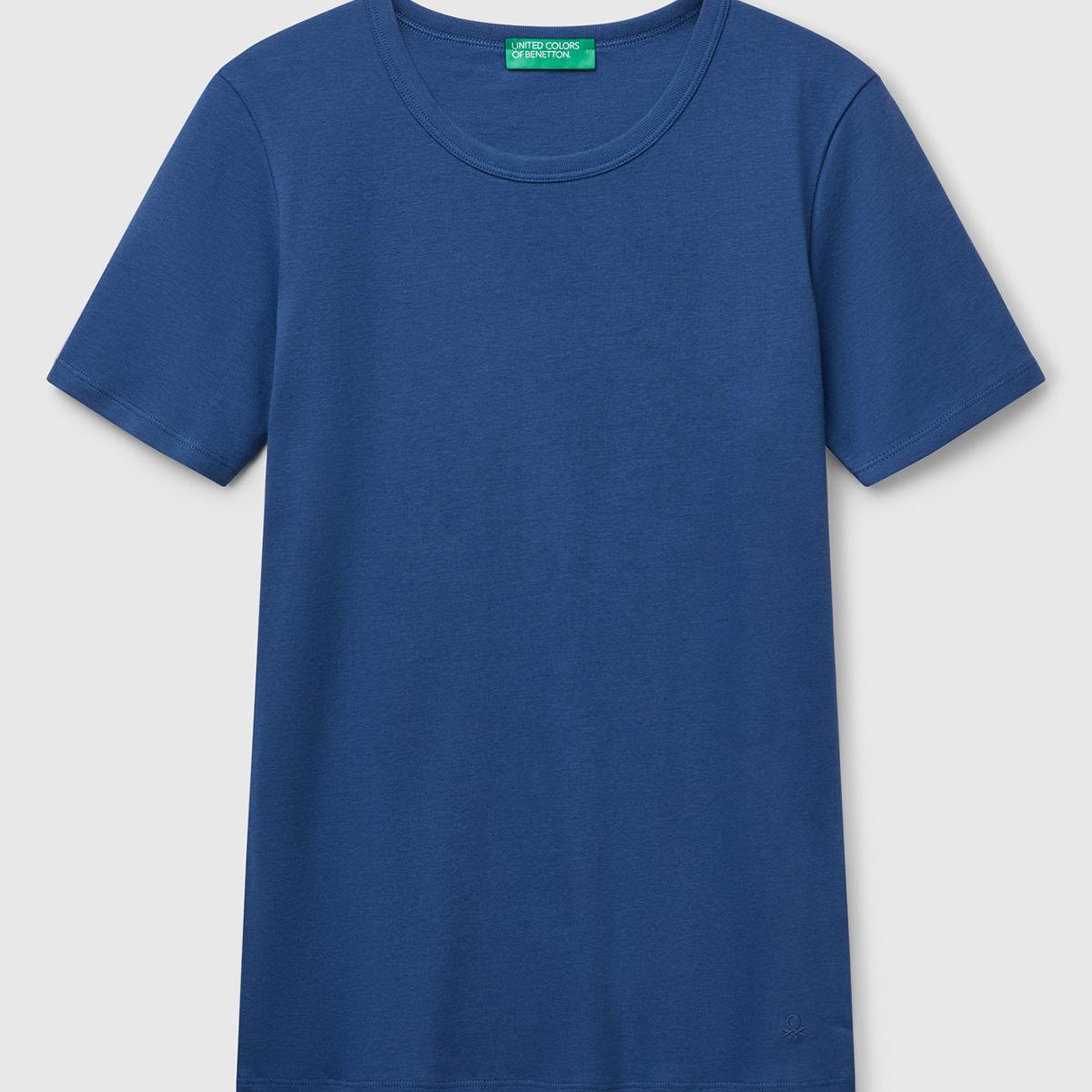 Kadın İndigo Mavisi %100 Koton Basic Kısa Kollu Bisiklet Yaka T-Shirt