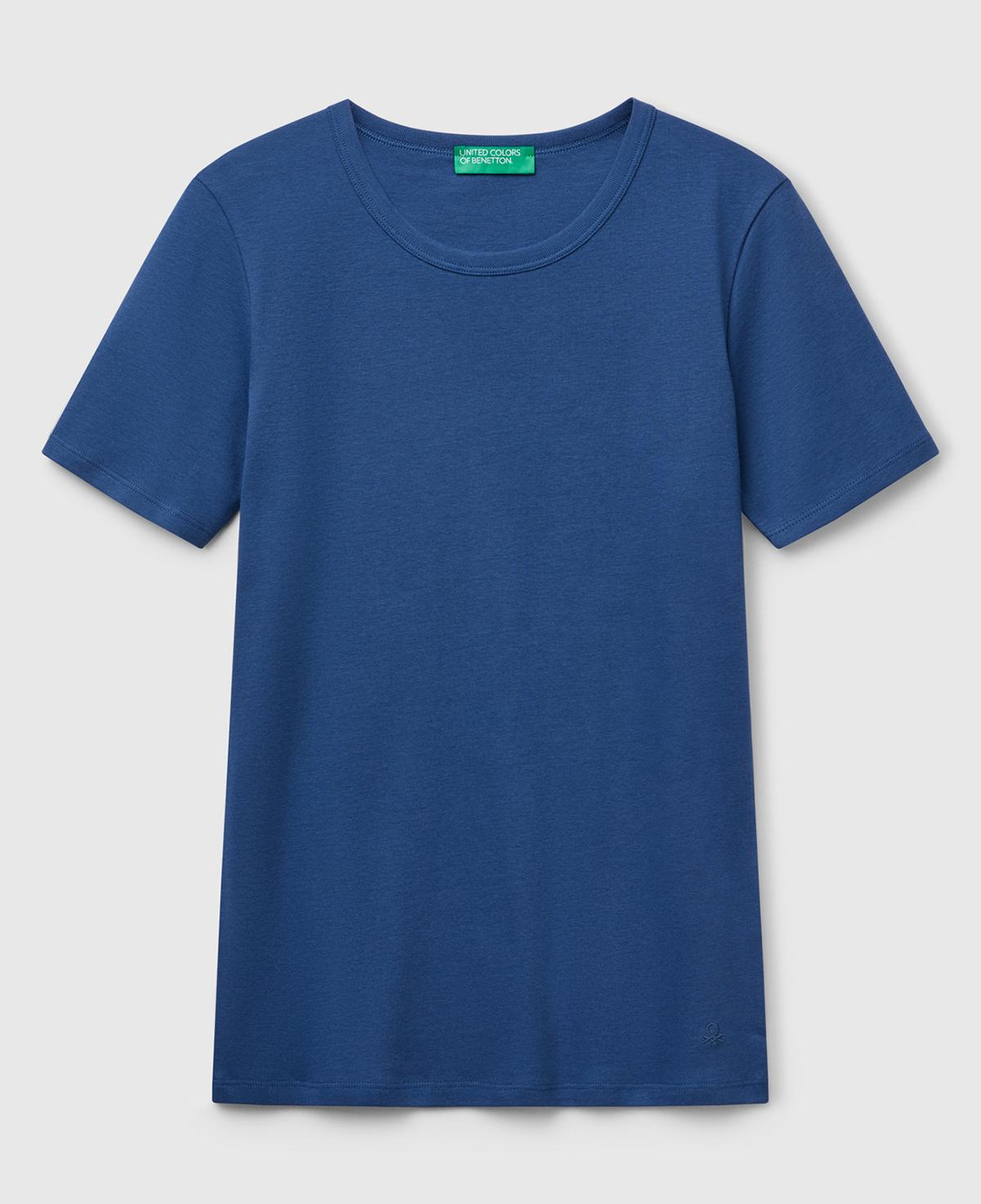 Kadın İndigo Mavisi %100 Koton Basic Kısa Kollu Bisiklet Yaka T-Shirt