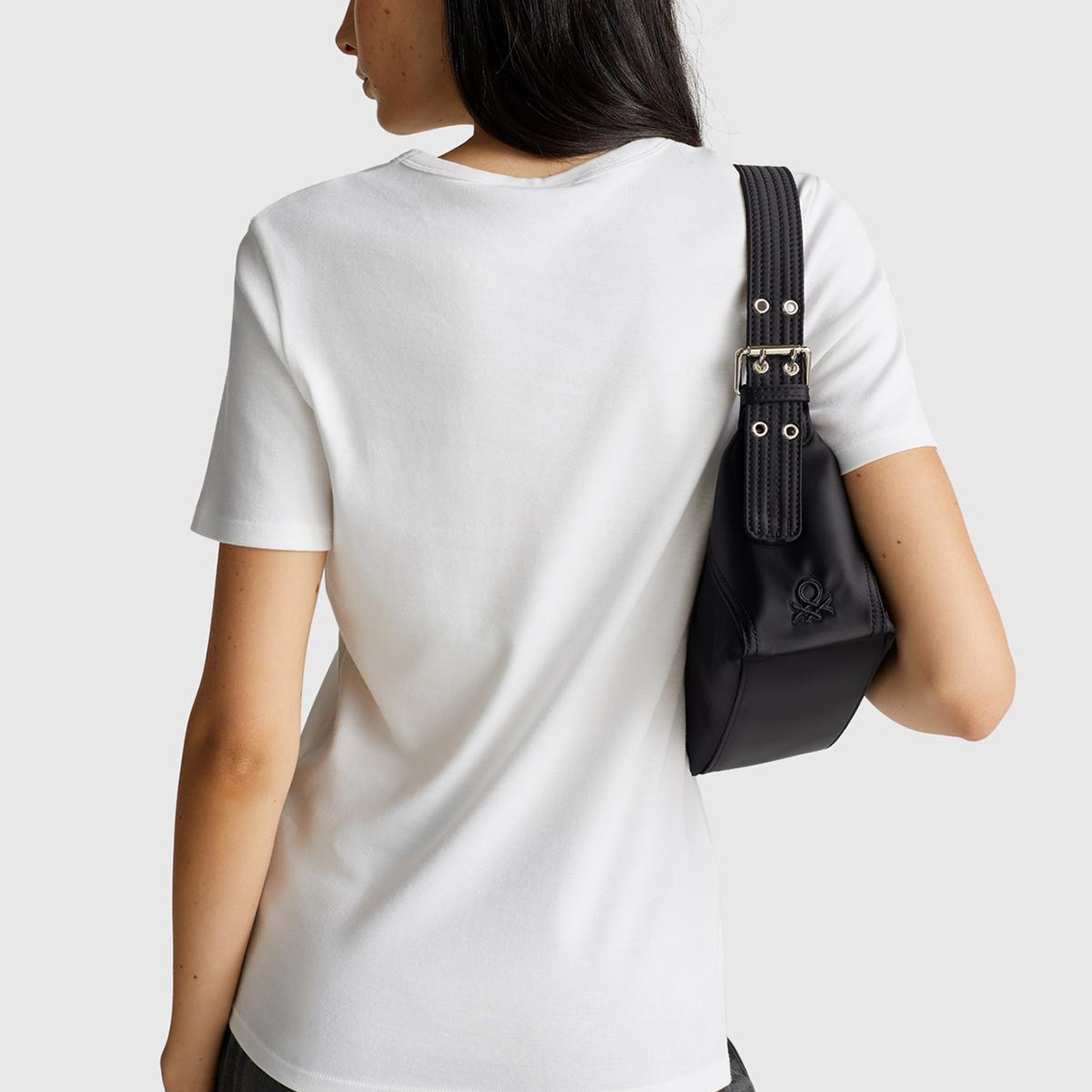 Kadın Beyaz %100 Koton Benetton Yazılı Basic T-Shirt