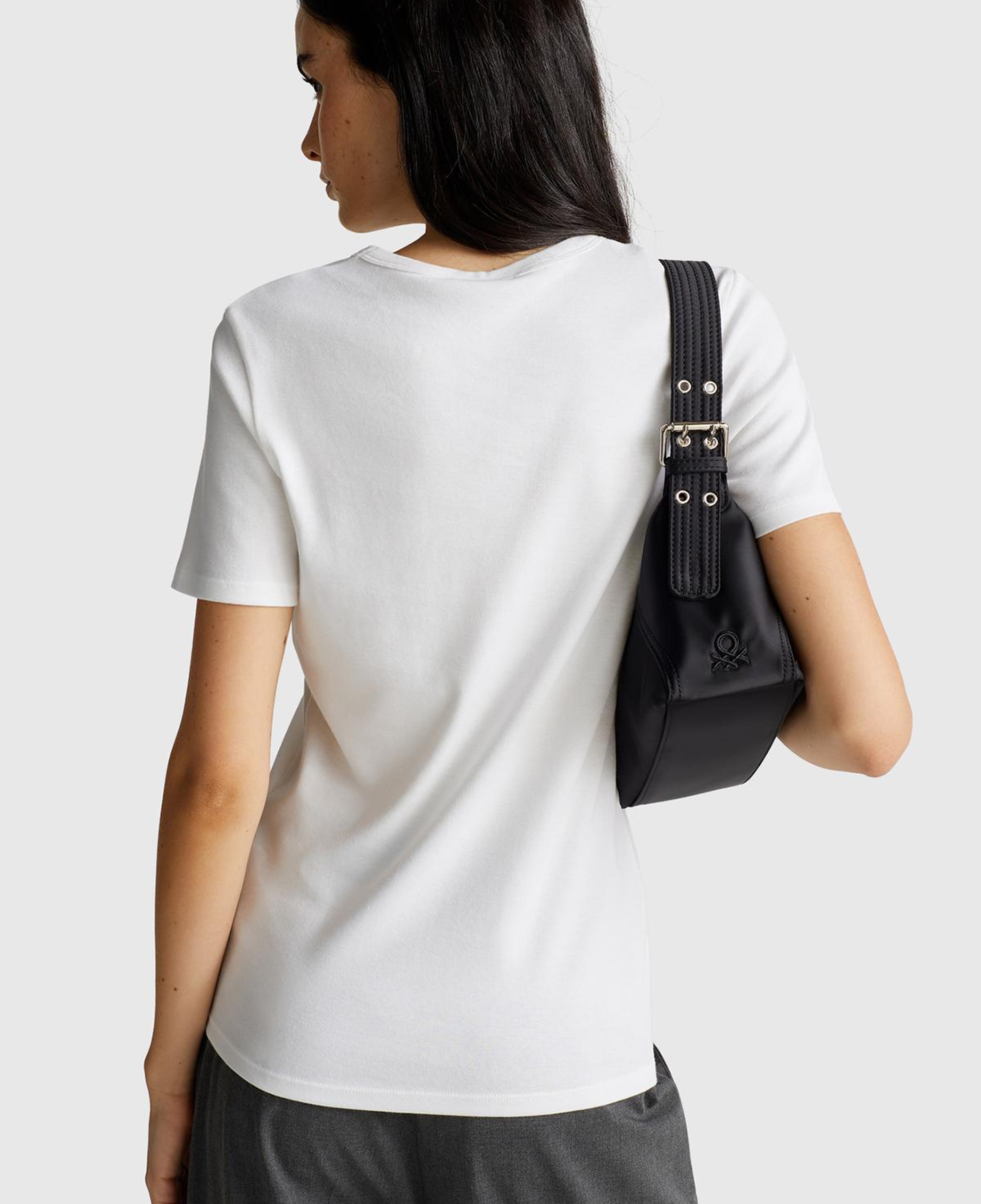 Kadın Beyaz %100 Koton Benetton Yazılı Basic T-Shirt