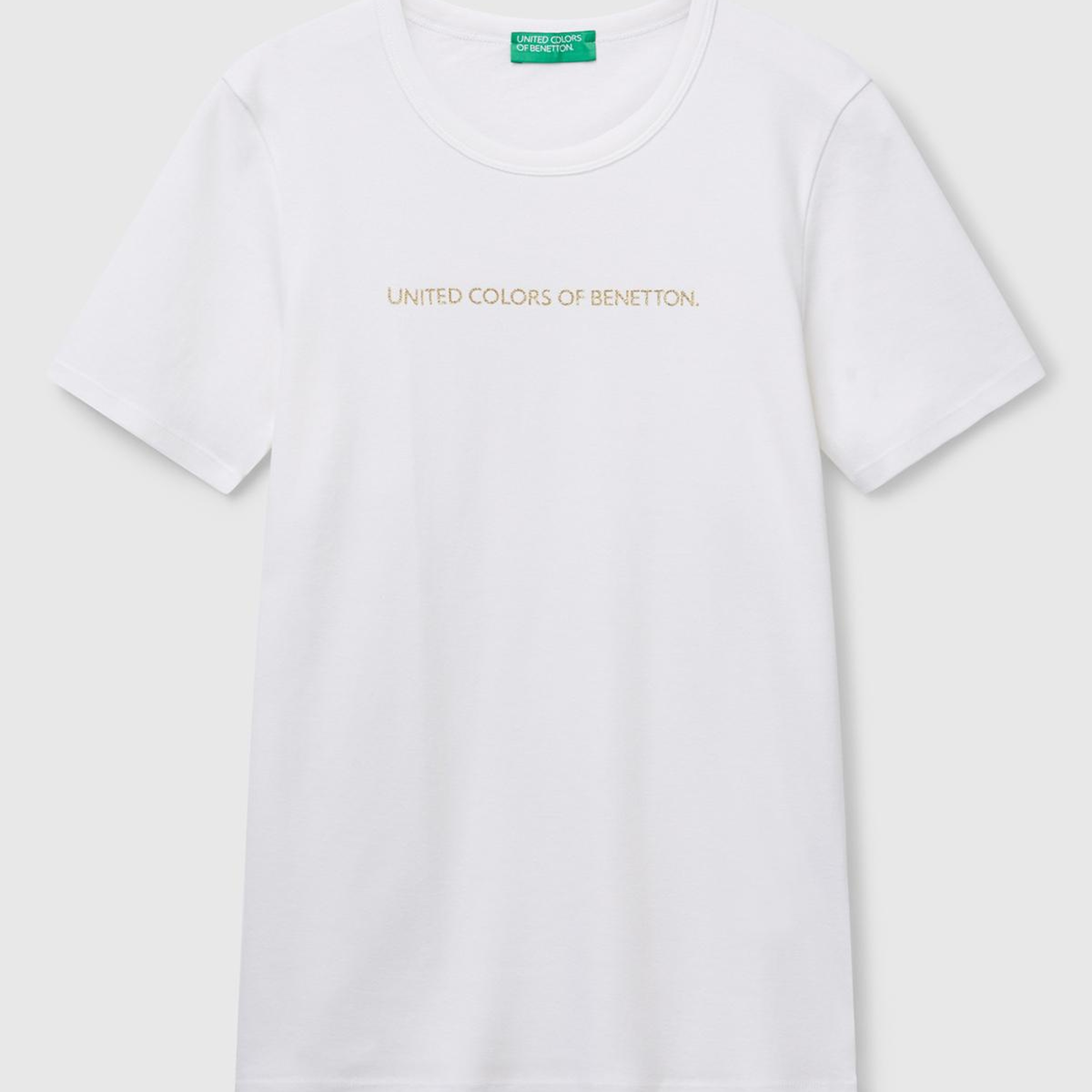 Kadın Beyaz %100 Koton Benetton Yazılı Basic T-Shirt