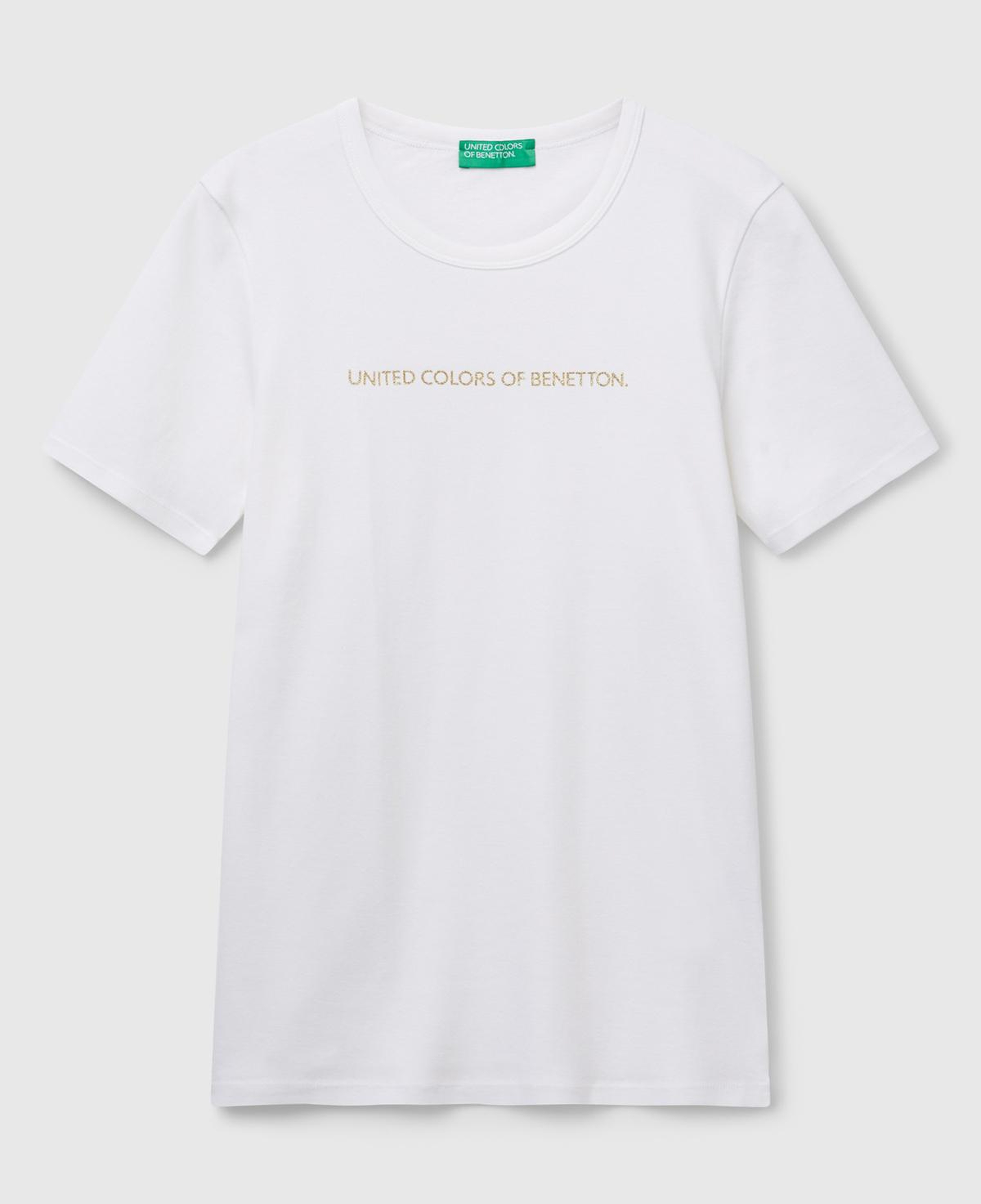 Kadın Beyaz %100 Koton Benetton Yazılı Basic T-Shirt