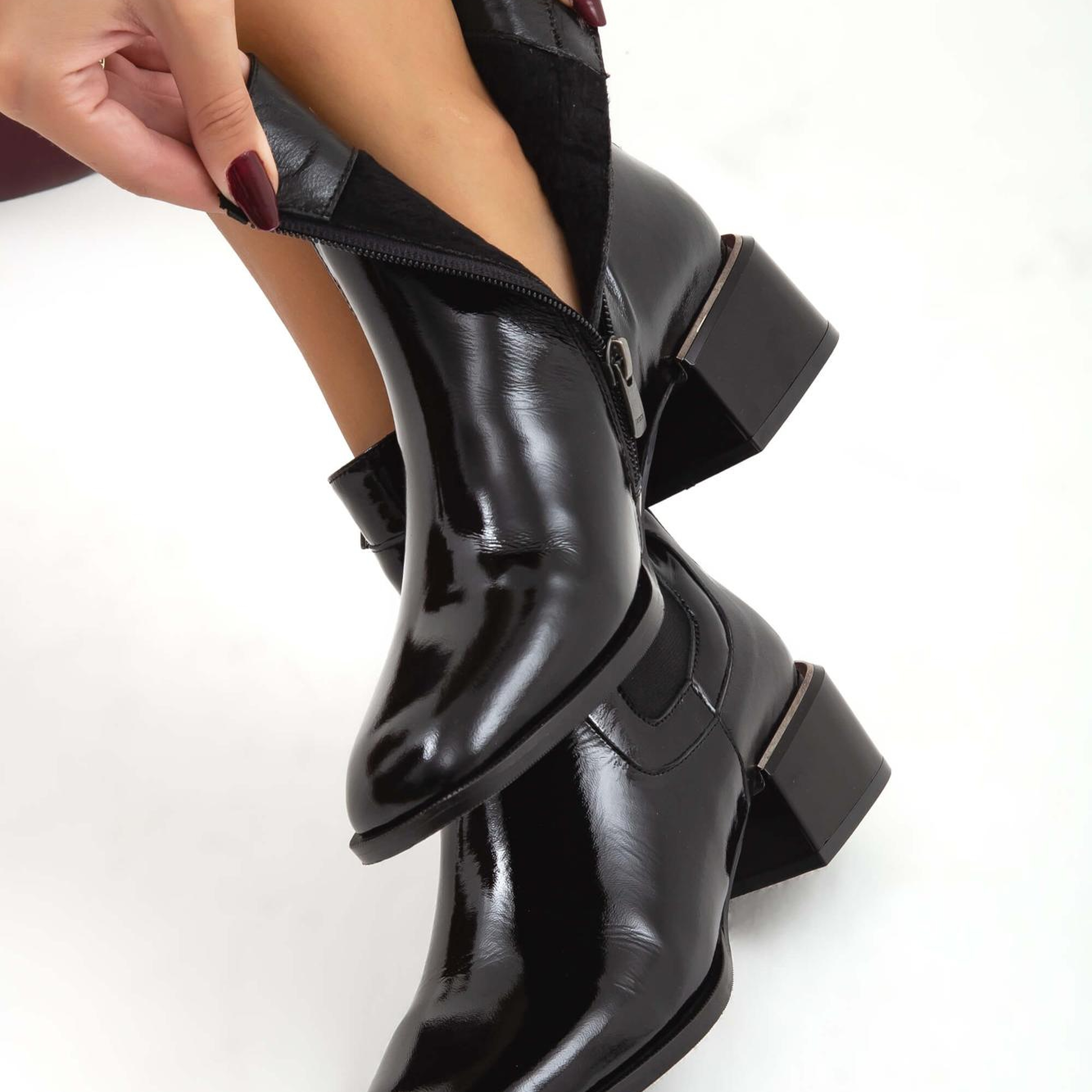 Tamer Tanca Kadın Hakiki Deri Siyah Rugan Casual Bot