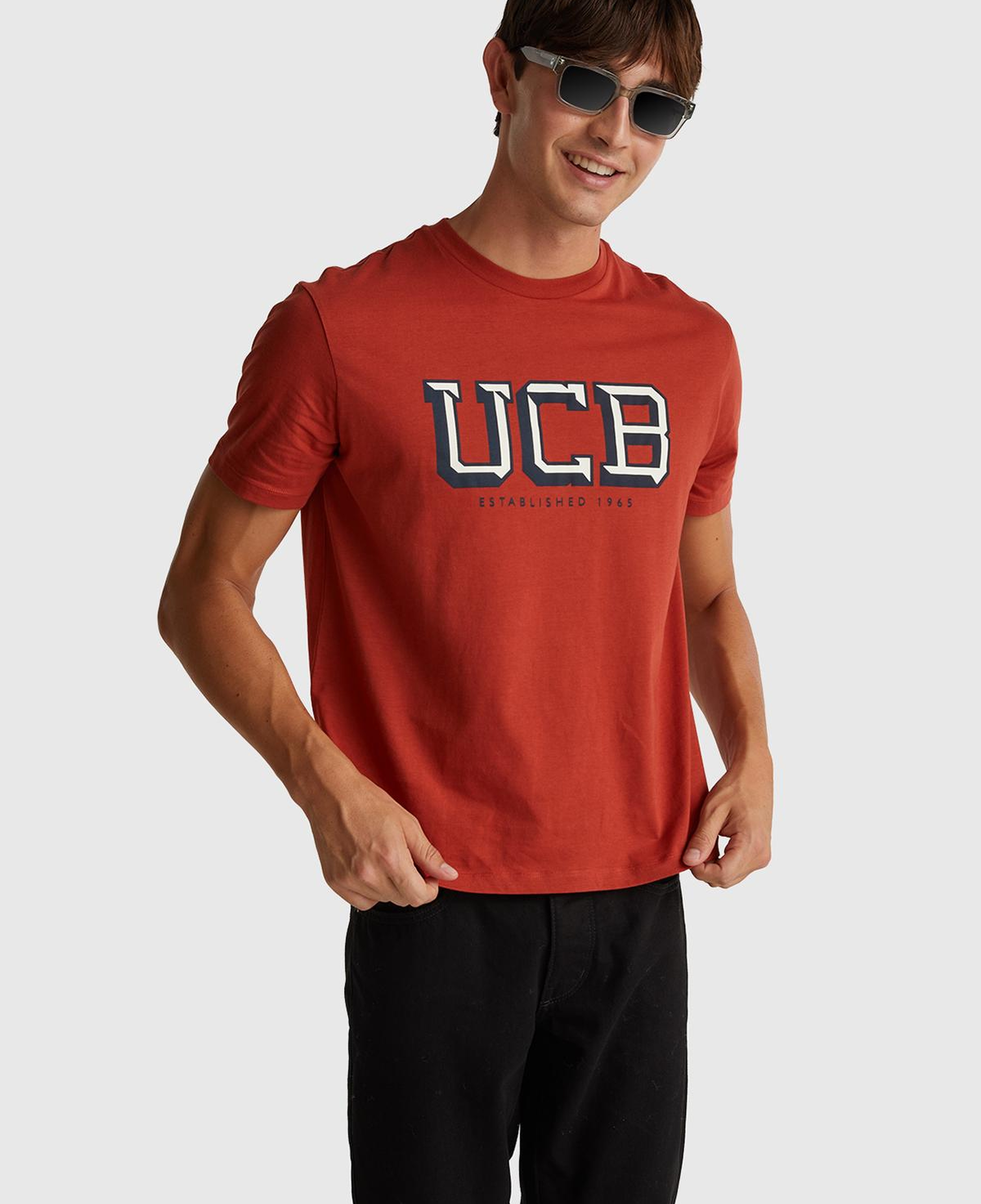 Erkek Kırmızı-UCB %100 Pamuk Önü Logo Baskılı Relax Fit T-Shirt