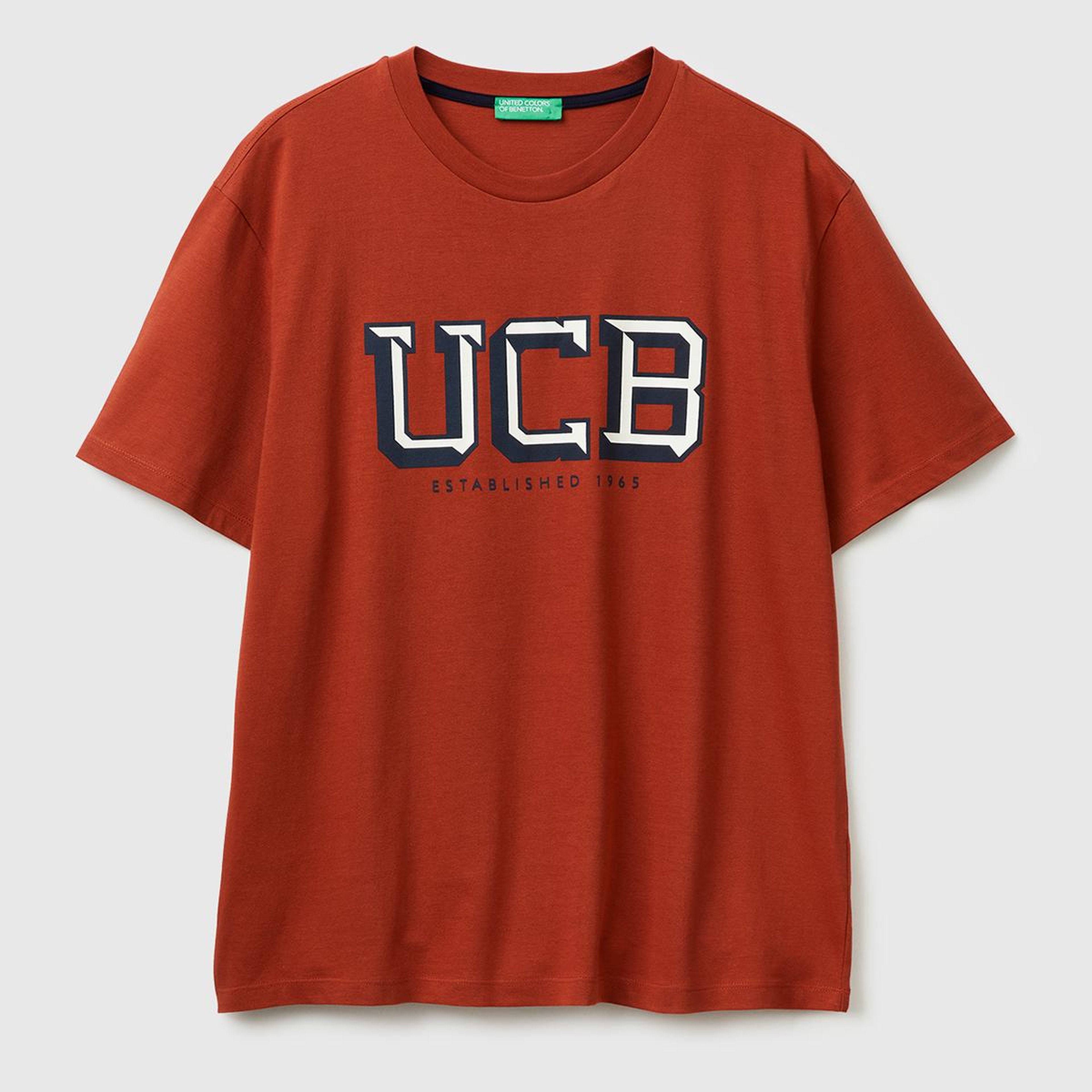 Erkek Kırmızı-UCB %100 Pamuk Önü Logo Baskılı Relax Fit T-Shirt