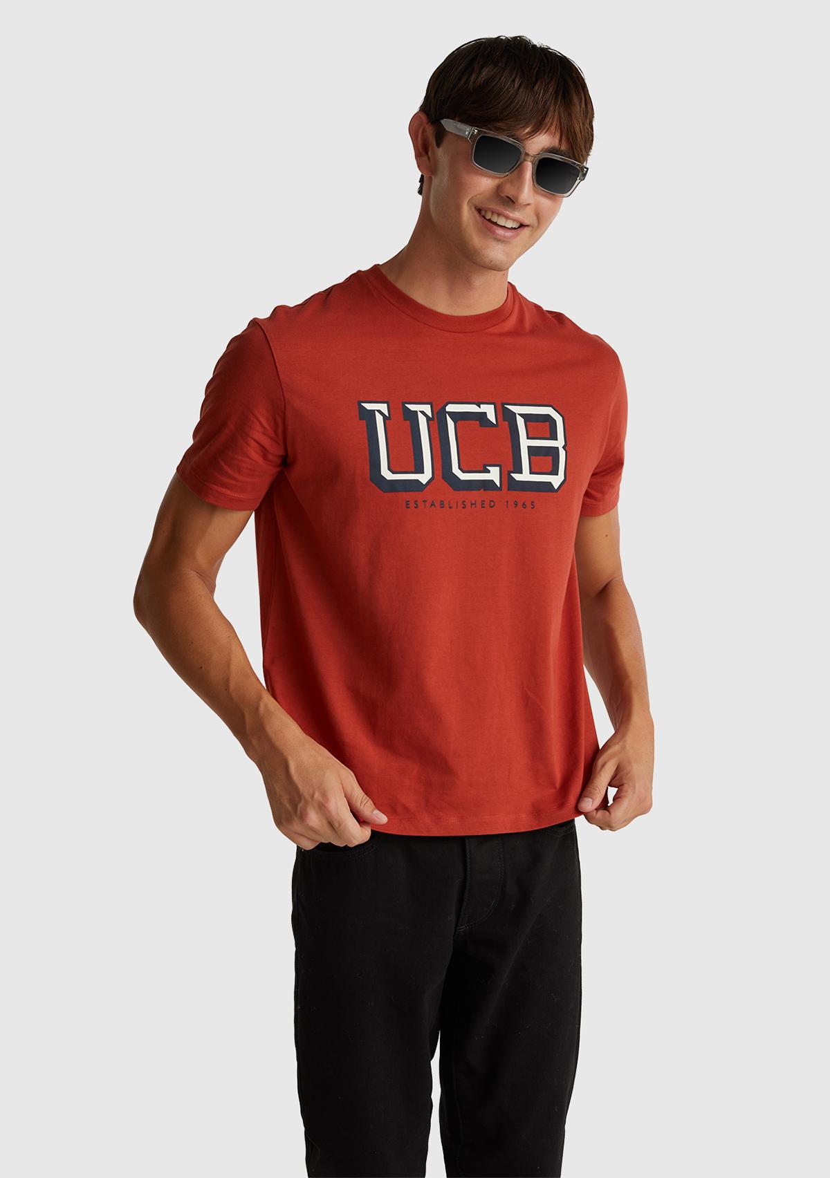 Erkek Kırmızı-UCB %100 Pamuk Önü Logo Baskılı Relax Fit T-Shirt