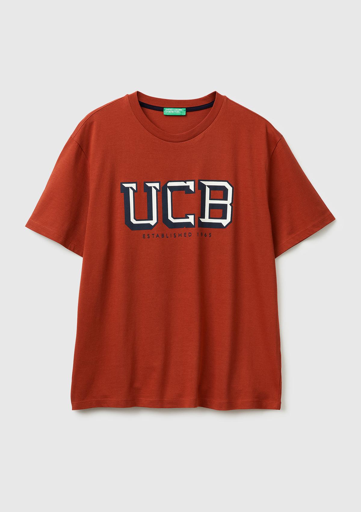 Erkek Kırmızı-UCB %100 Pamuk Önü Logo Baskılı Relax Fit T-Shirt