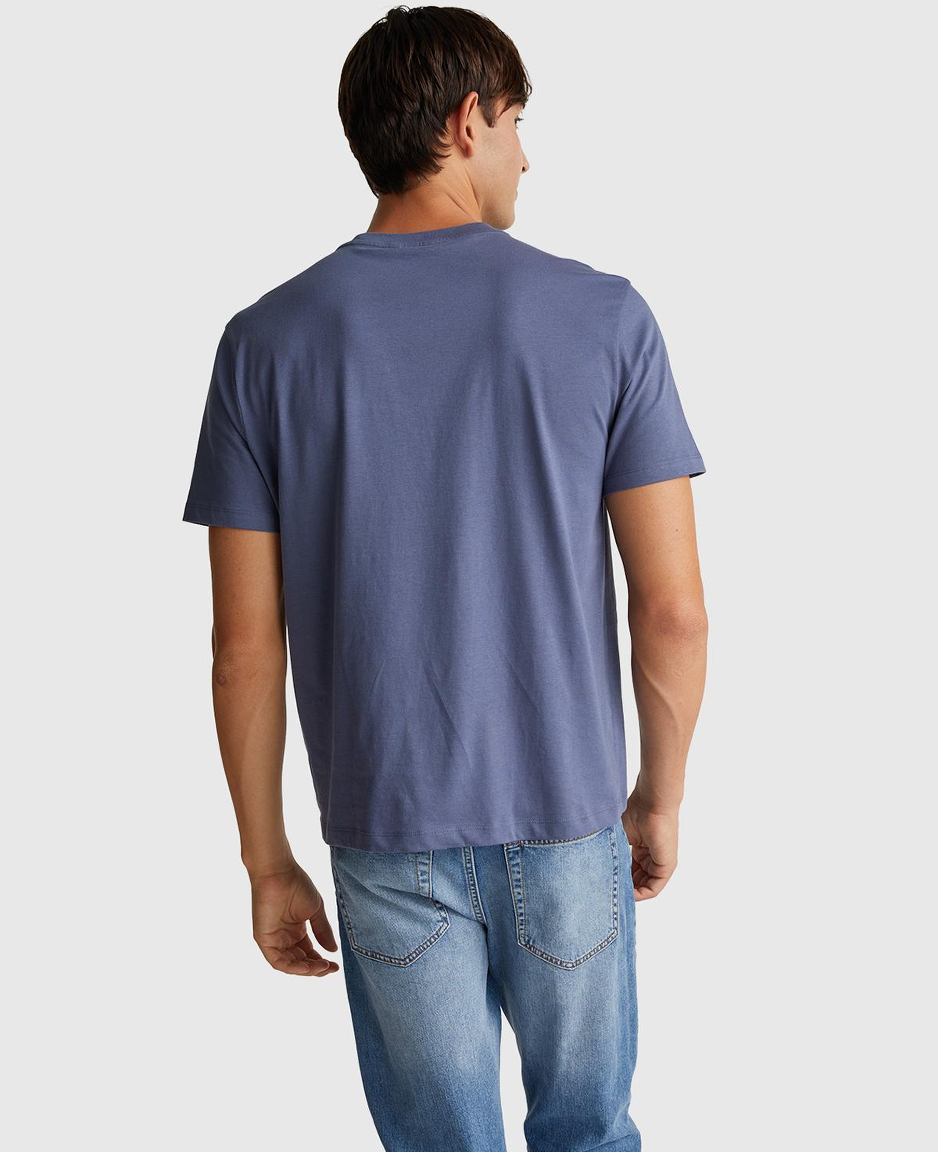 Erkek Havacı Mavi %100 Pamuk Önü Logo Baskılı Relax Fit T-Shirt