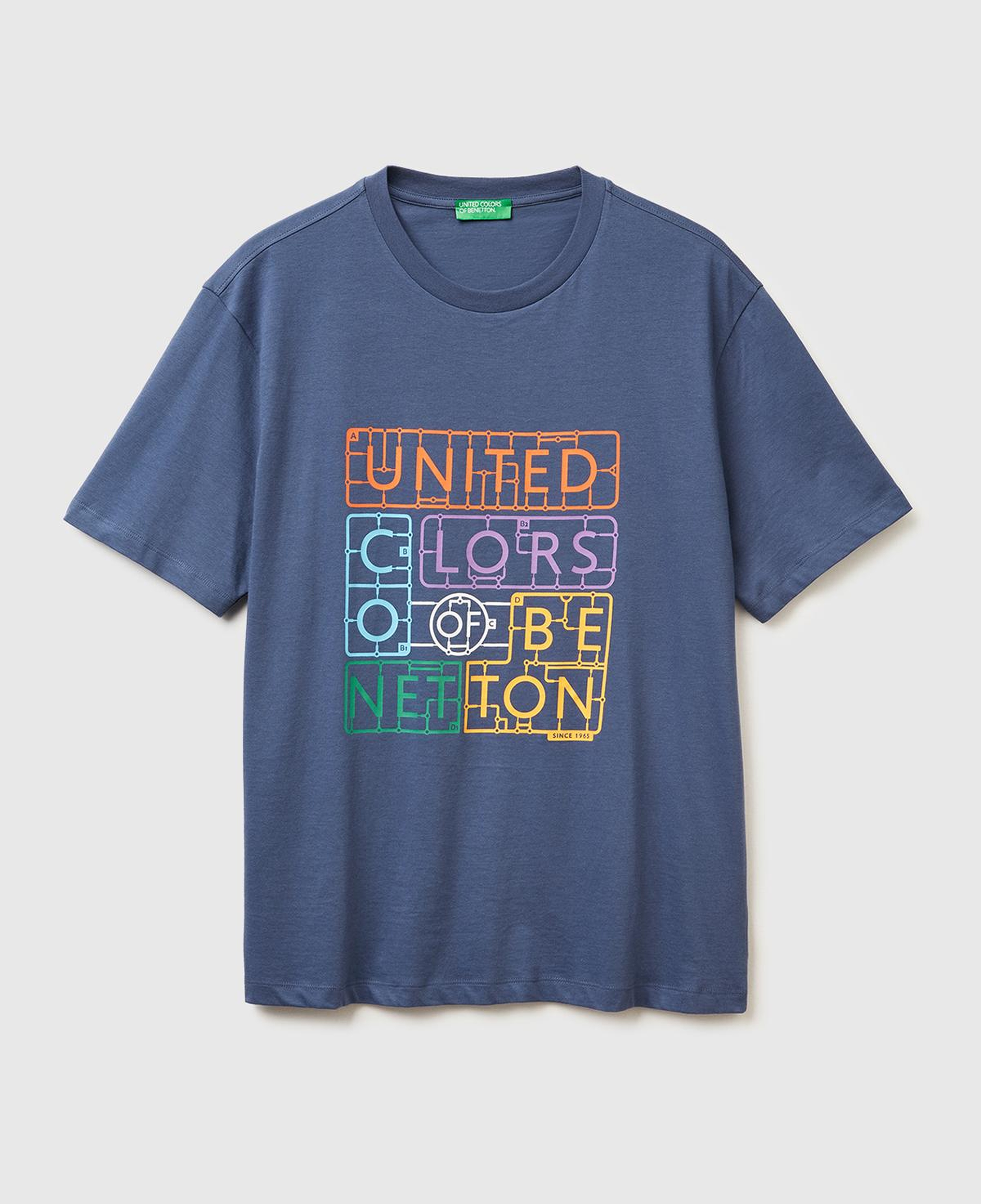 Erkek Havacı Mavi %100 Pamuk Önü Logo Baskılı Relax Fit T-Shirt