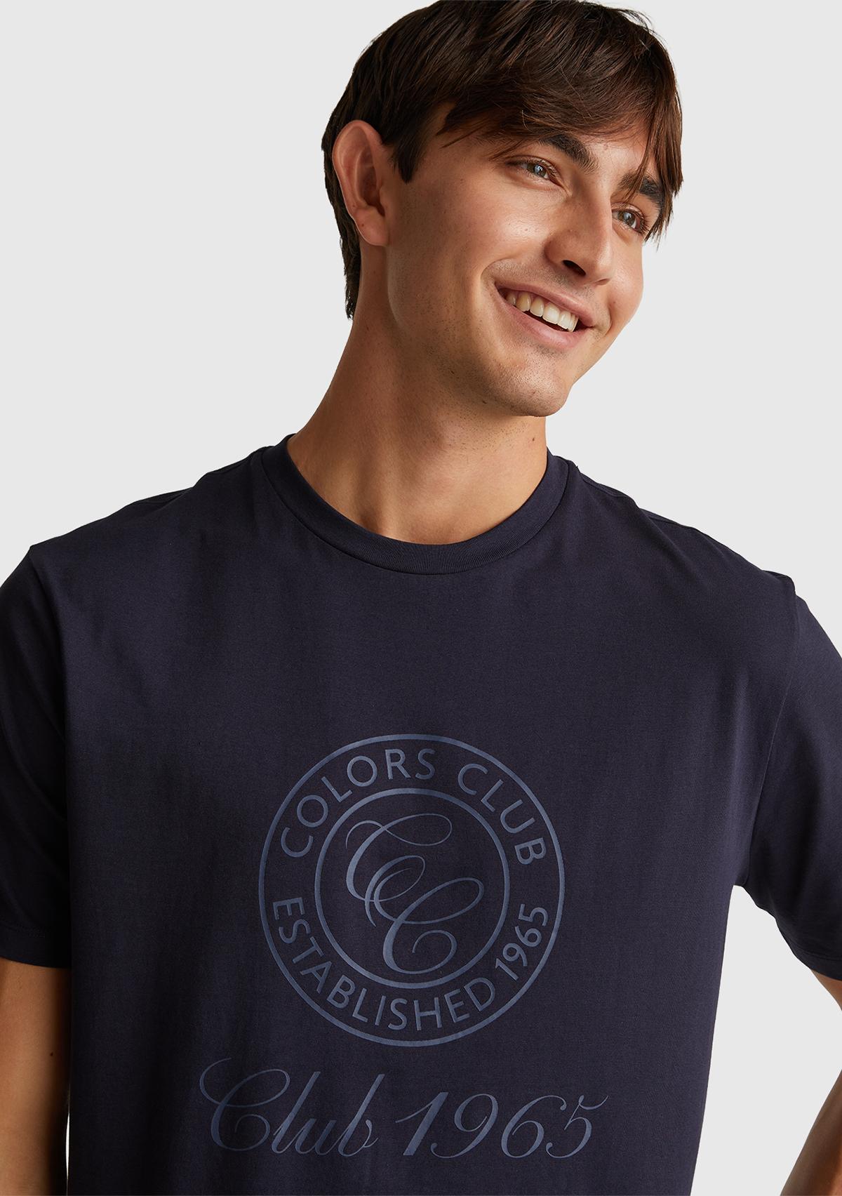 Erkek Lacivert %100 Pamuk Önü Logo Baskılı Relax Fit T-Shirt