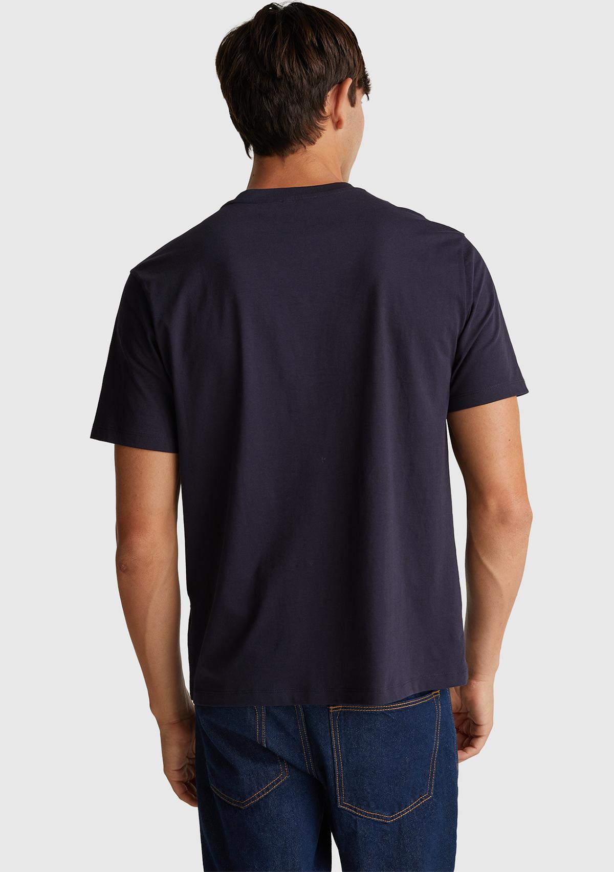 Erkek Lacivert %100 Pamuk Önü Logo Baskılı Relax Fit T-Shirt