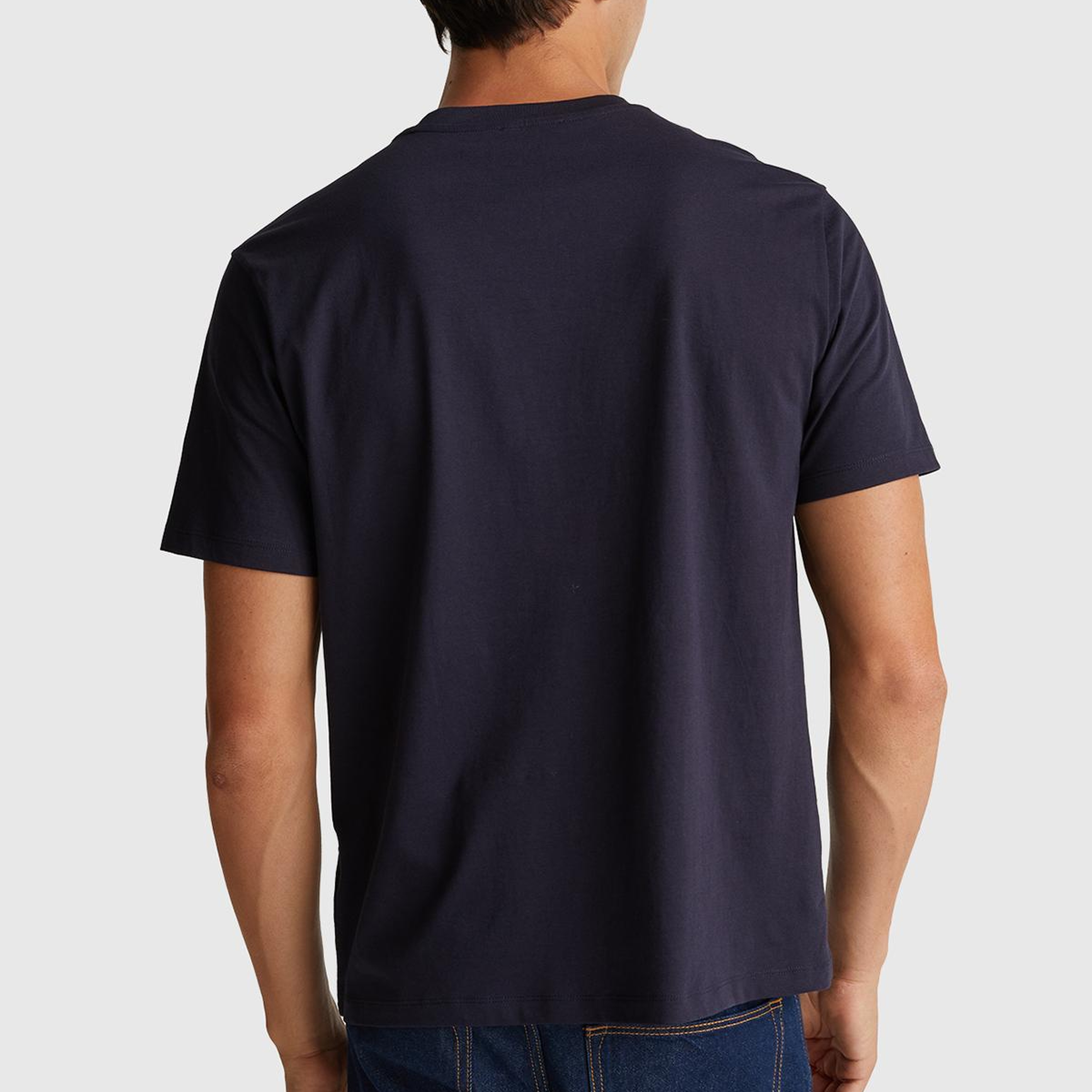 Erkek Lacivert %100 Pamuk Önü Logo Baskılı Relax Fit T-Shirt