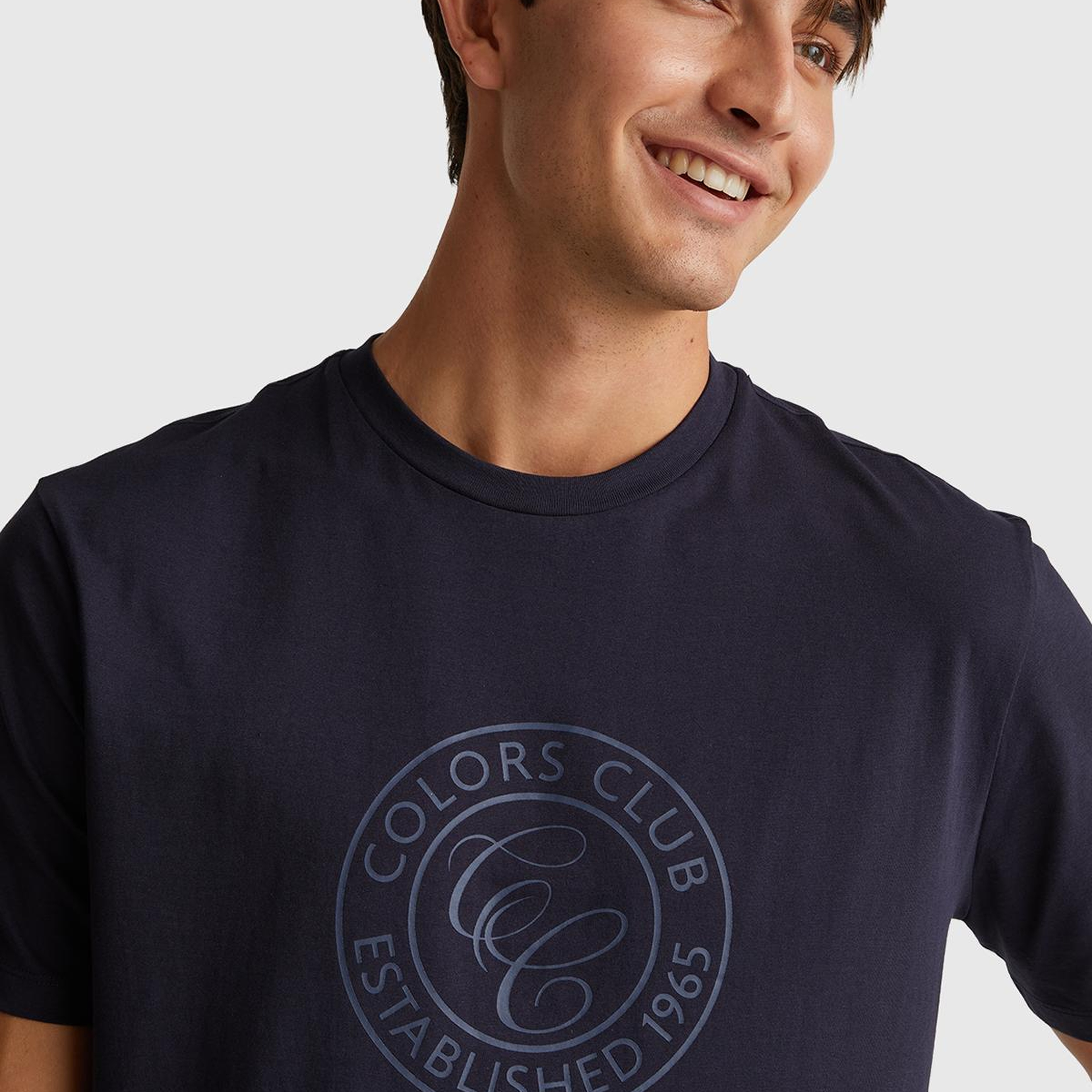 Erkek Lacivert %100 Pamuk Önü Logo Baskılı Relax Fit T-Shirt