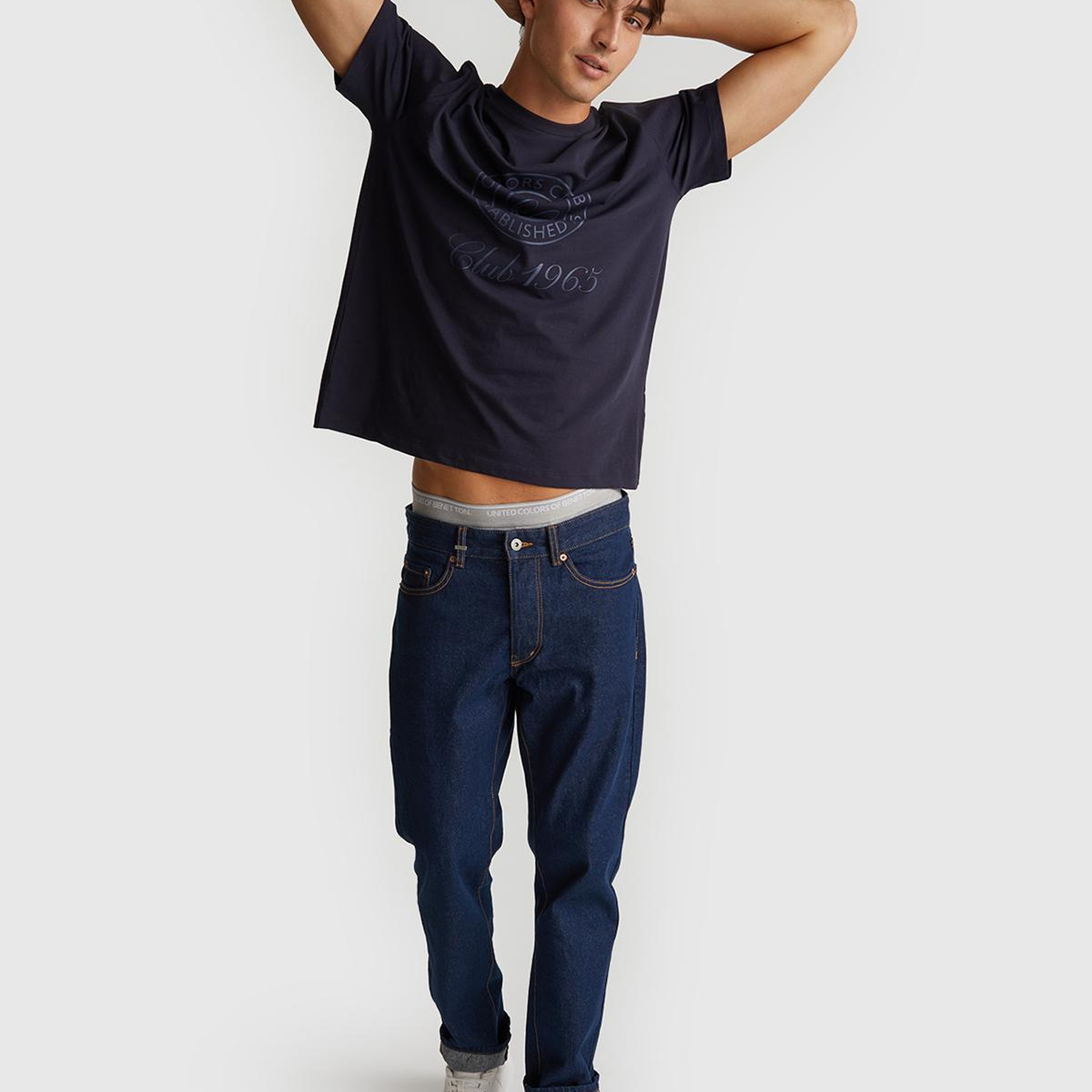 Erkek Lacivert %100 Pamuk Önü Logo Baskılı Relax Fit T-Shirt