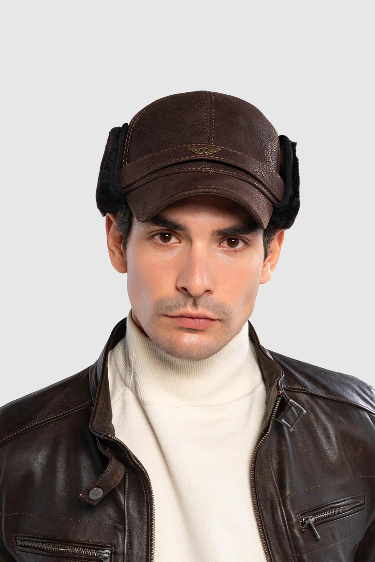 Tamer Tanca Erkek Hakiki Deri Kahverengi Şapka