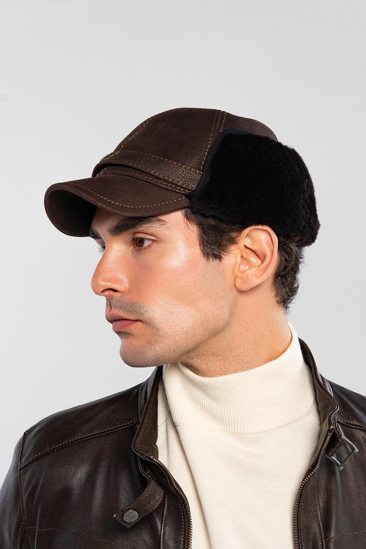 Tamer Tanca Erkek Hakiki Deri Kahverengi Şapka