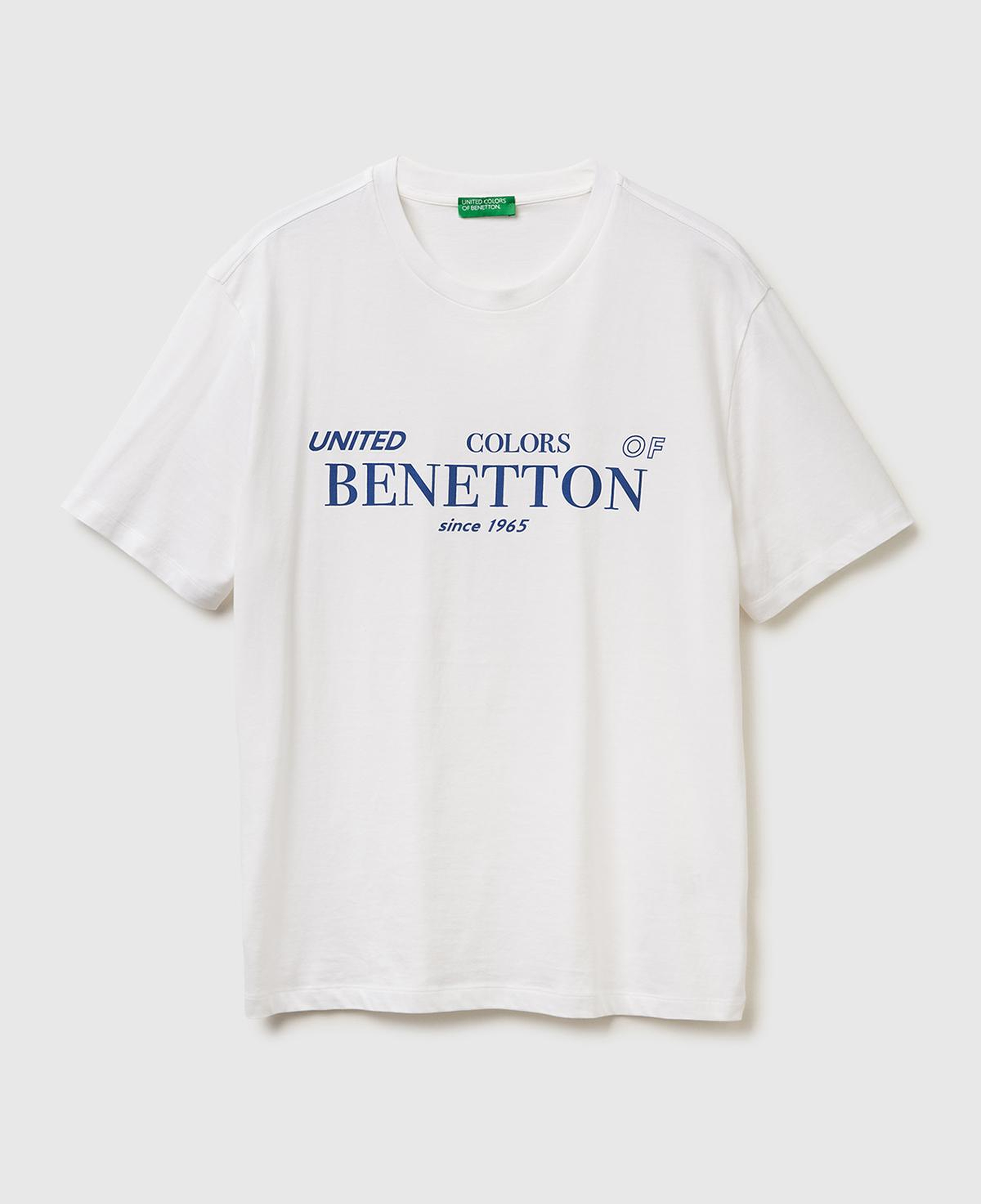 Erkek Beyaz %100 Pamuk Önü Logo Baskılı Relax Fit T-Shirt
