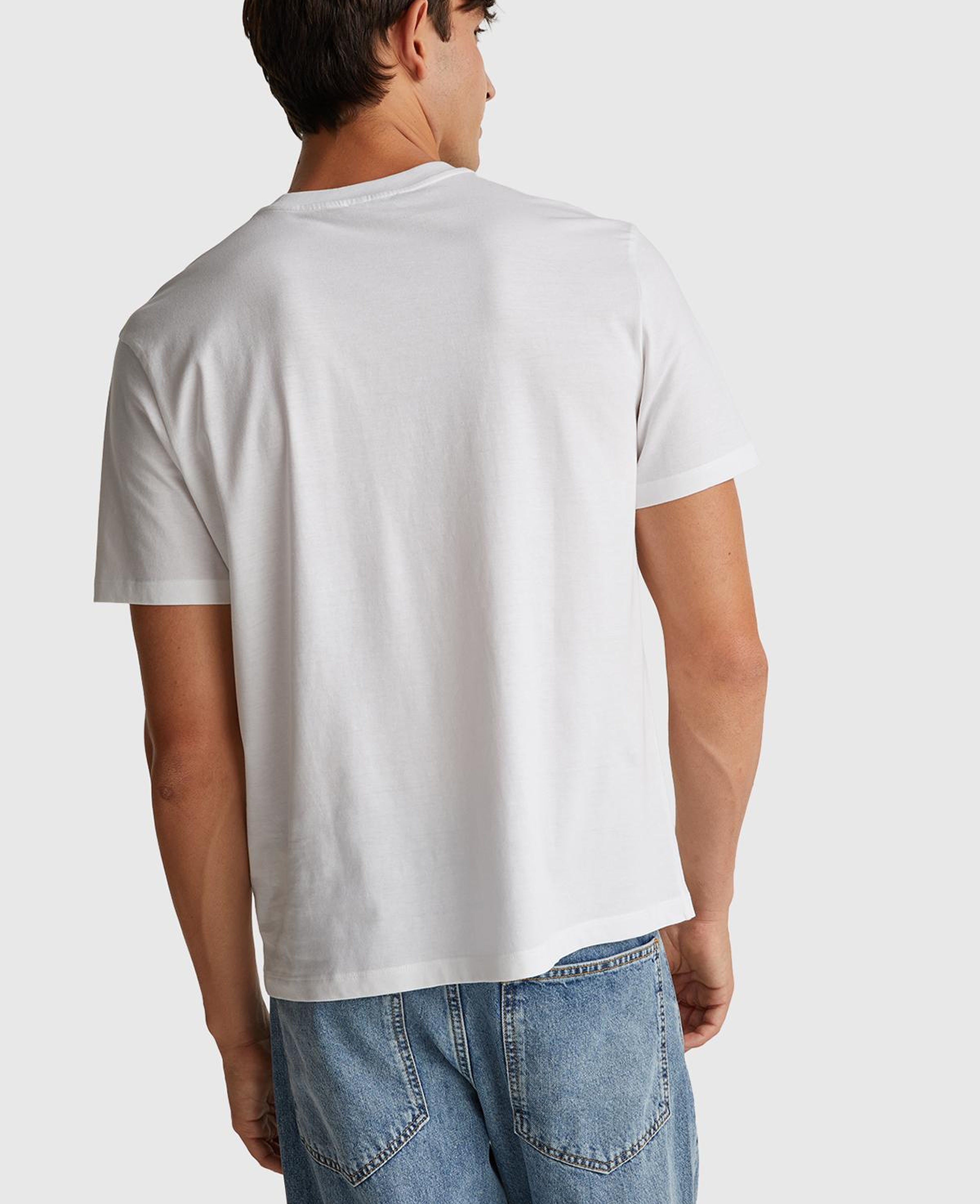 Erkek Beyaz %100 Pamuk Önü Logo Baskılı Relax Fit T-Shirt