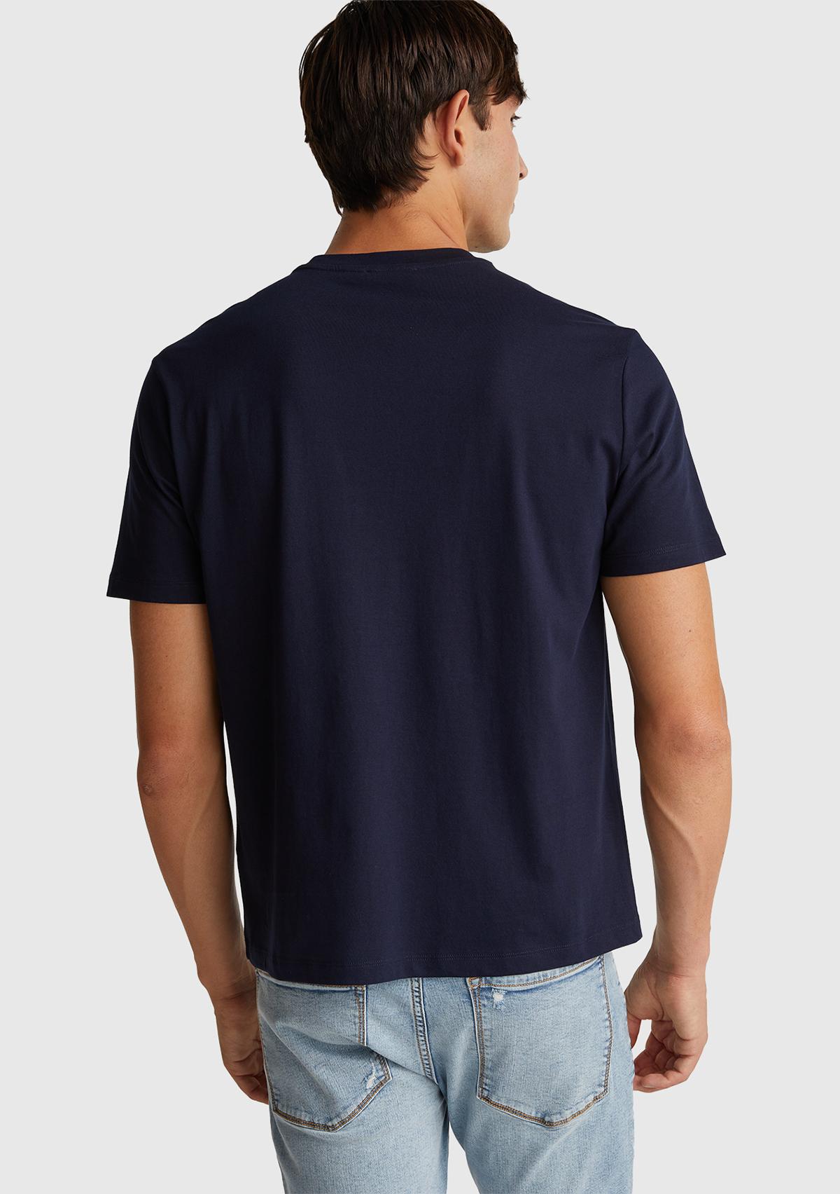 Erkek Lacivert-Renkli Baskılı %100 Pamuk Önü Logo Baskılı Relax Fit T-Shirt