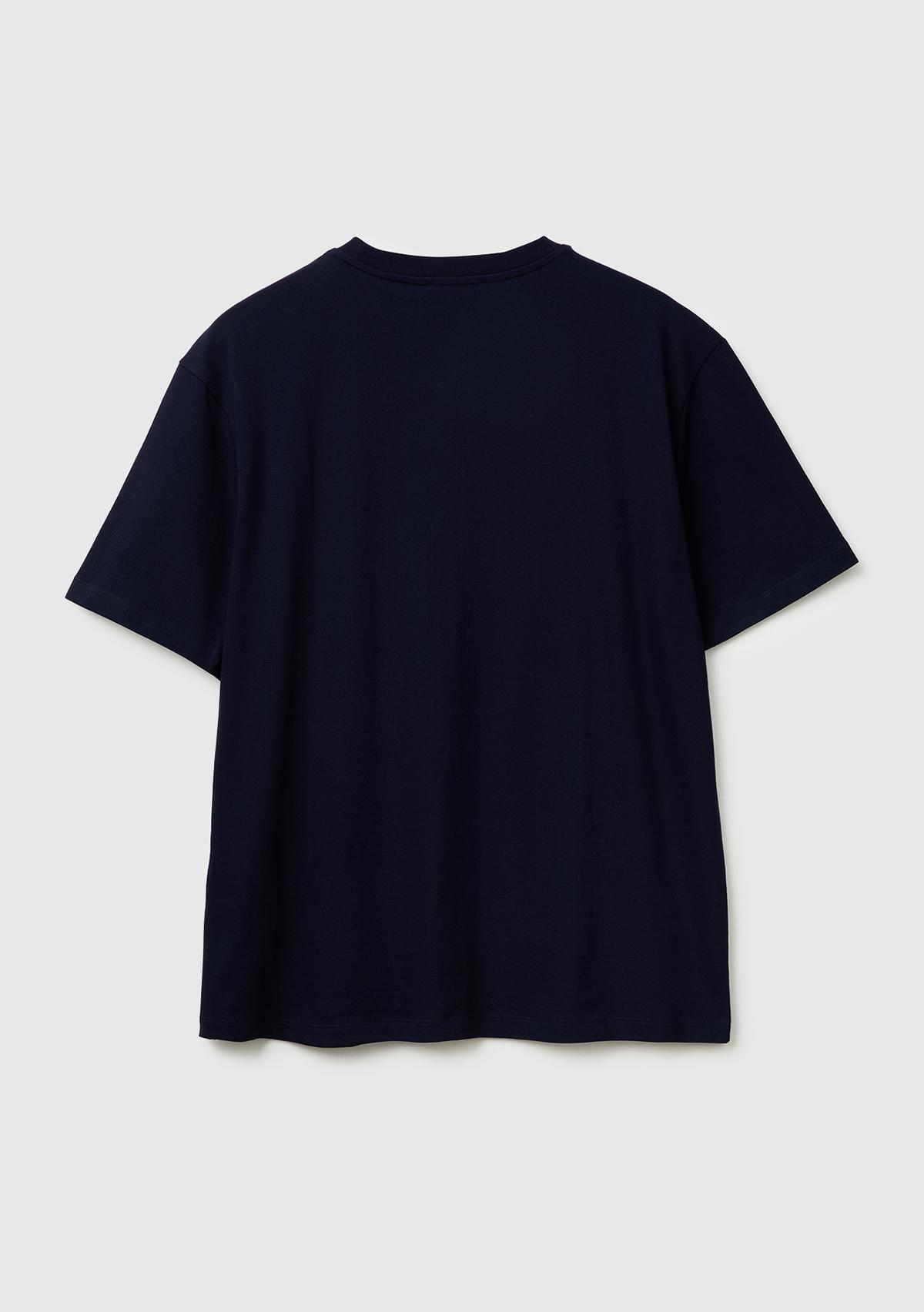 Erkek Lacivert-Renkli Baskılı %100 Pamuk Önü Logo Baskılı Relax Fit T-Shirt