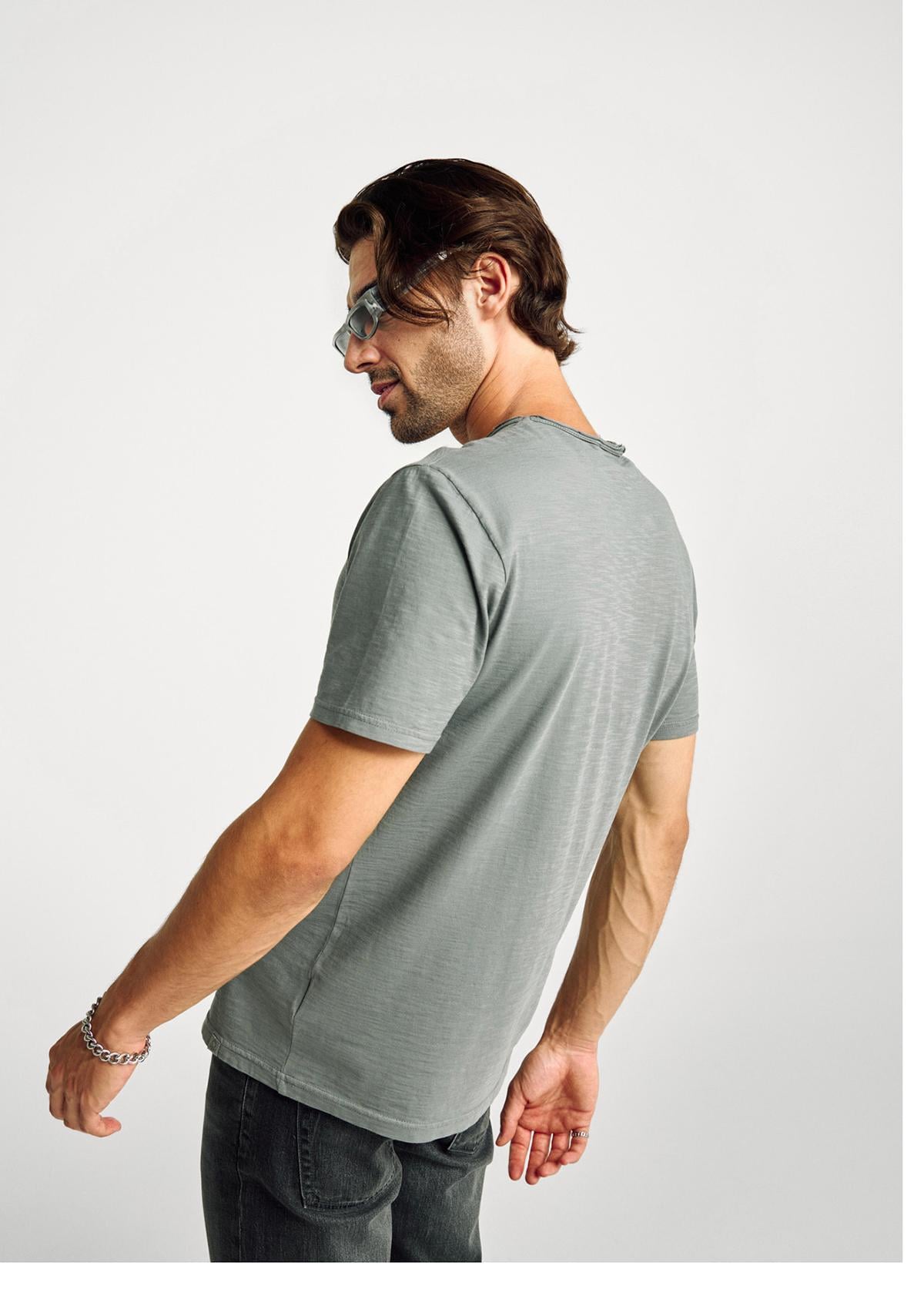 Erkek Antrasit Gri Bisiklet Yaka Slub T-shirt