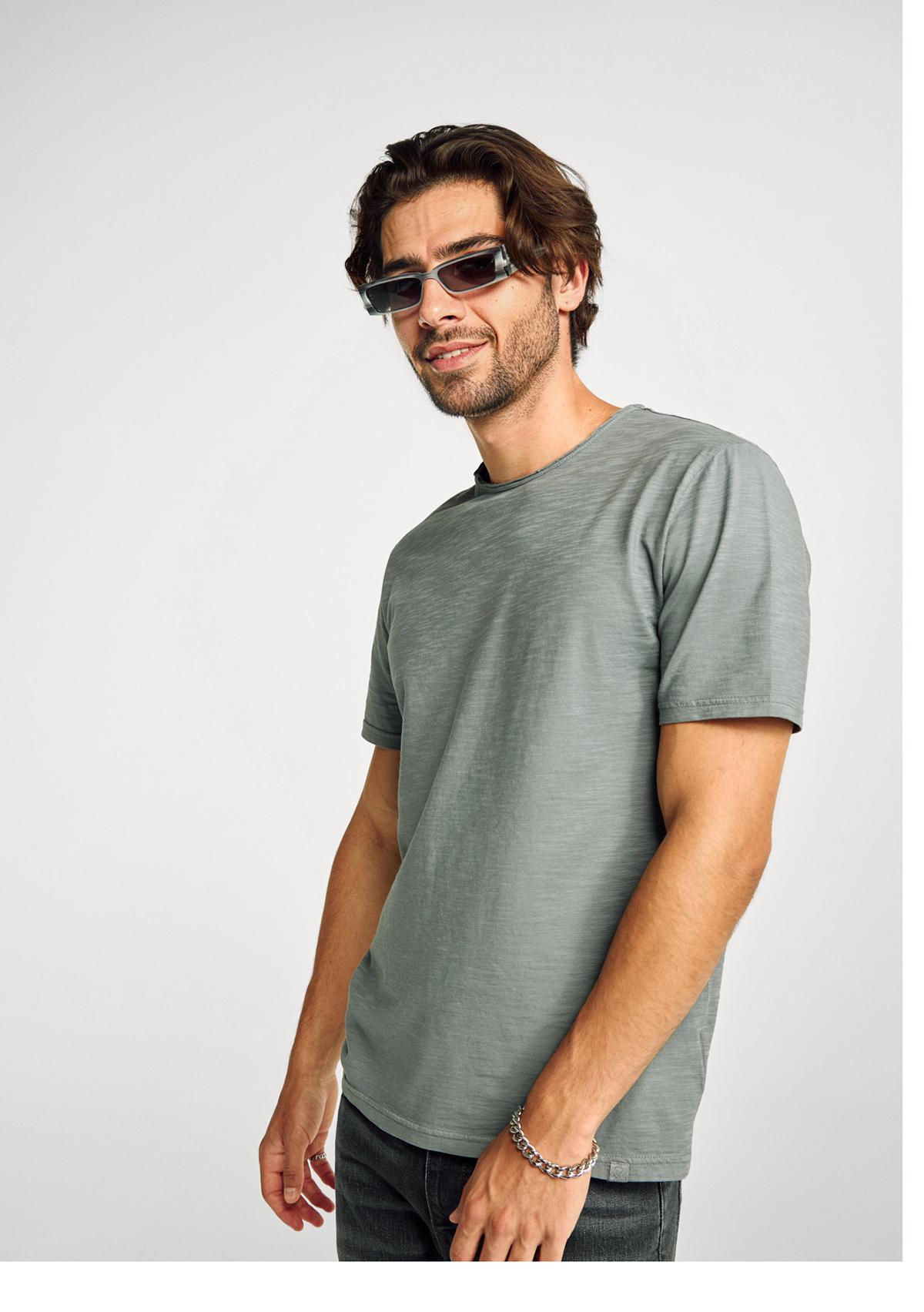 Erkek Antrasit Gri Bisiklet Yaka Slub T-shirt