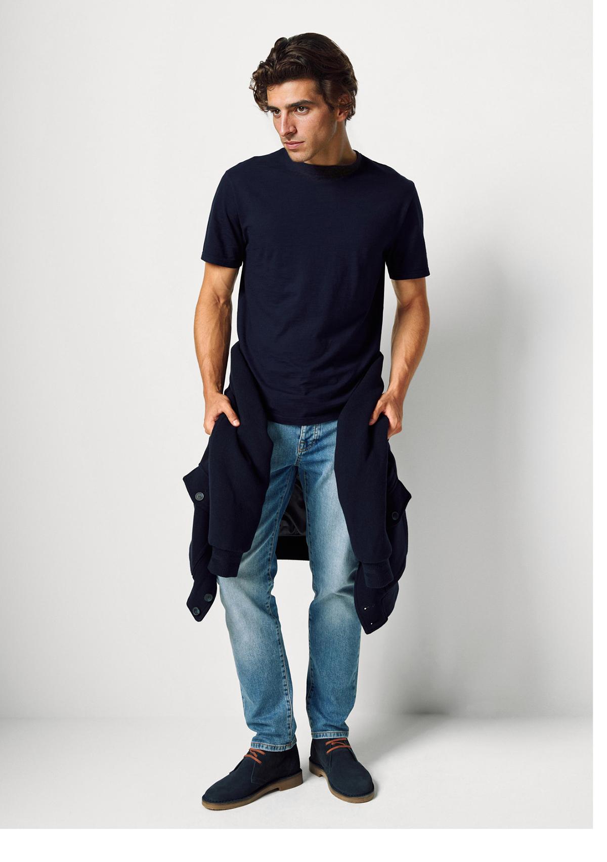 Erkek Lacivert Bisiklet Yaka Slub T-shirt