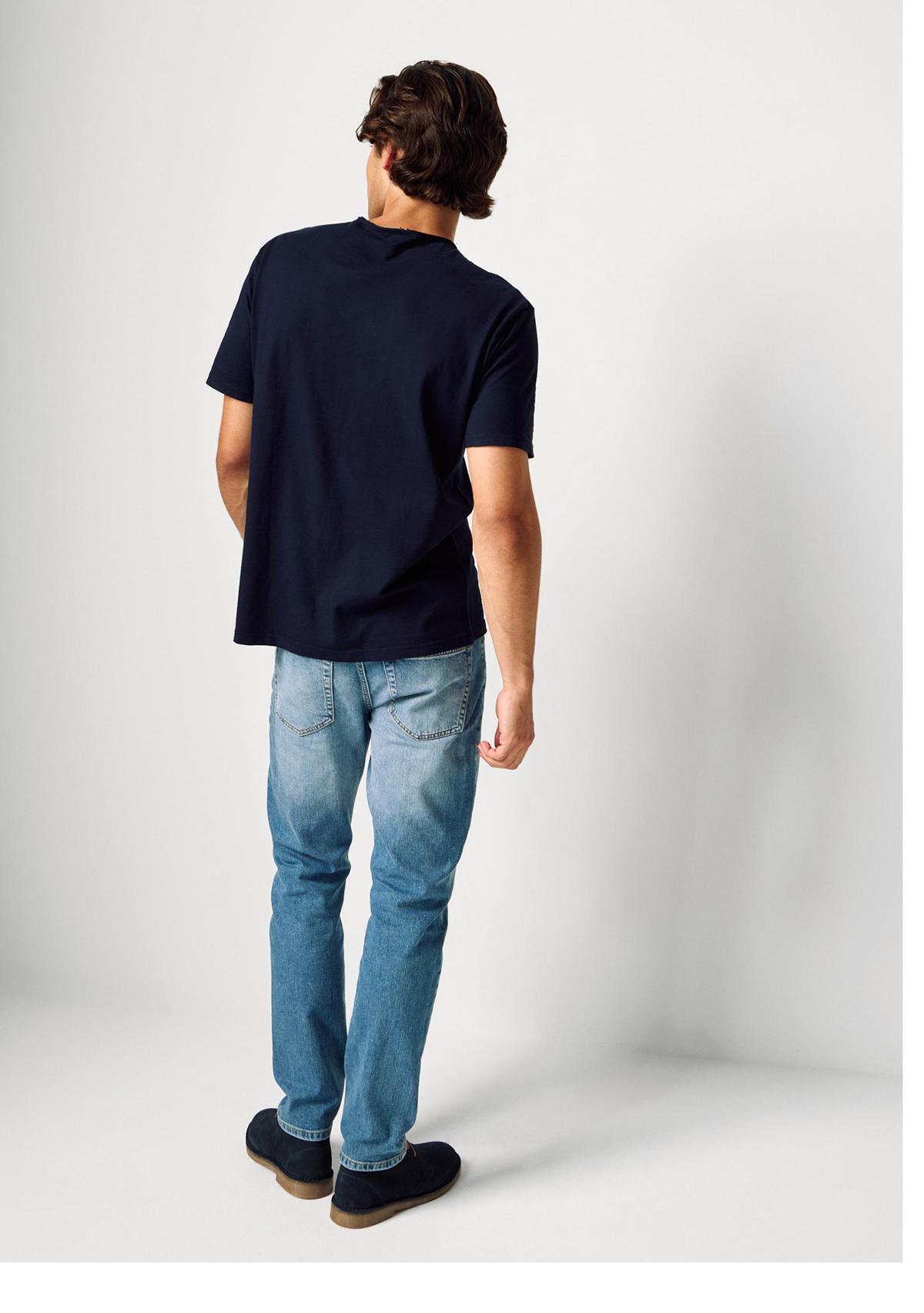 Erkek Lacivert Bisiklet Yaka Slub T-shirt