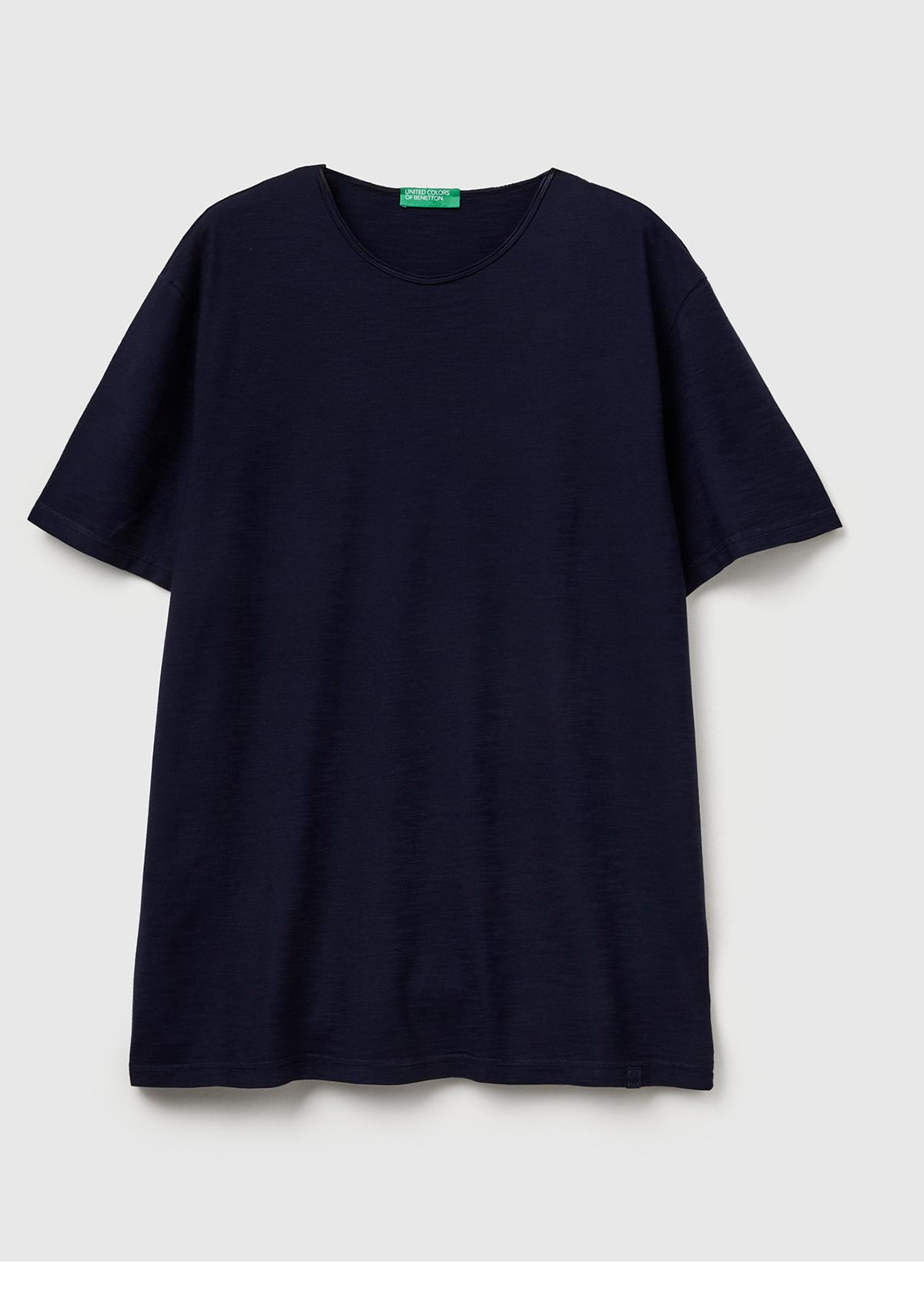 Erkek Lacivert Bisiklet Yaka Slub T-shirt