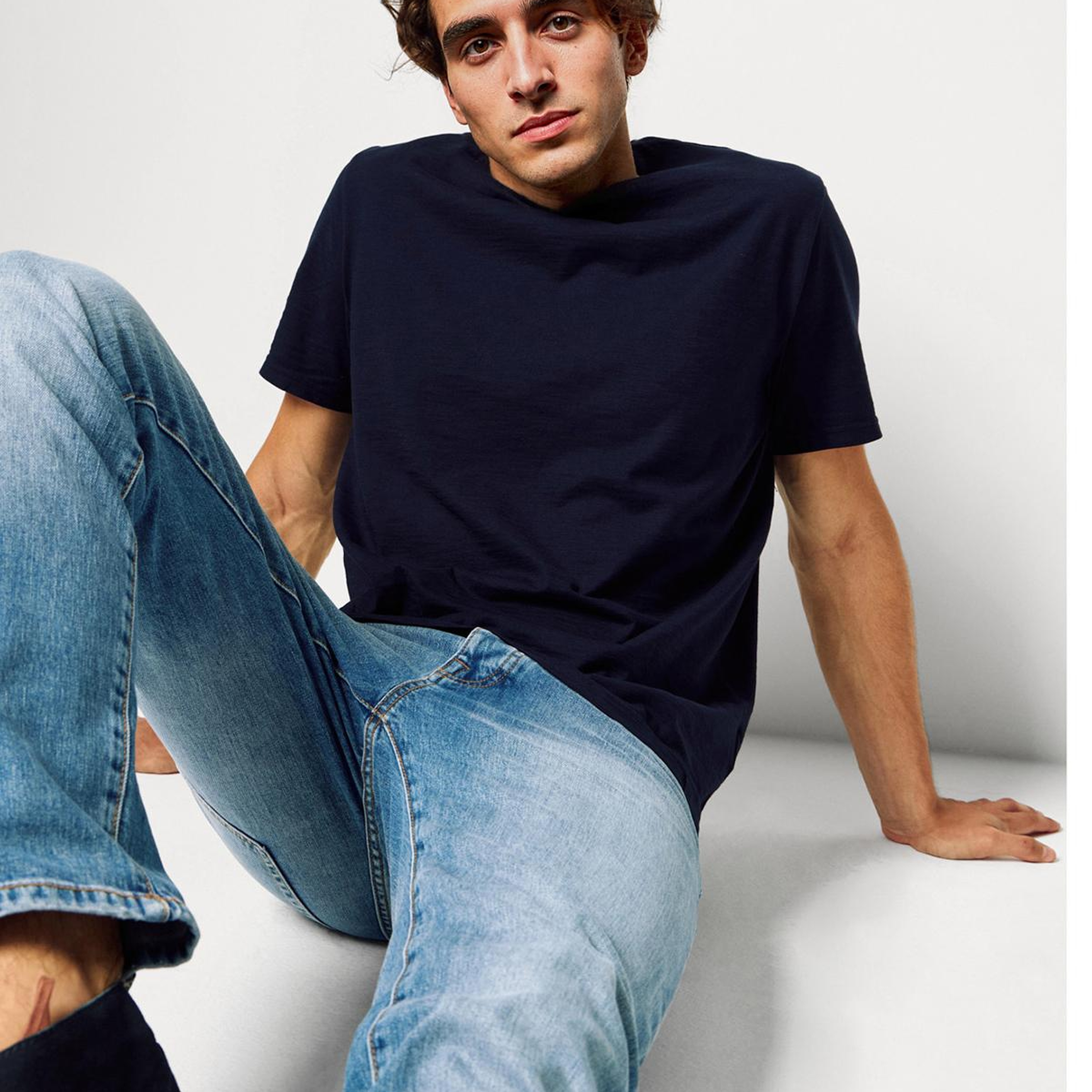 Erkek Lacivert Bisiklet Yaka Slub T-shirt