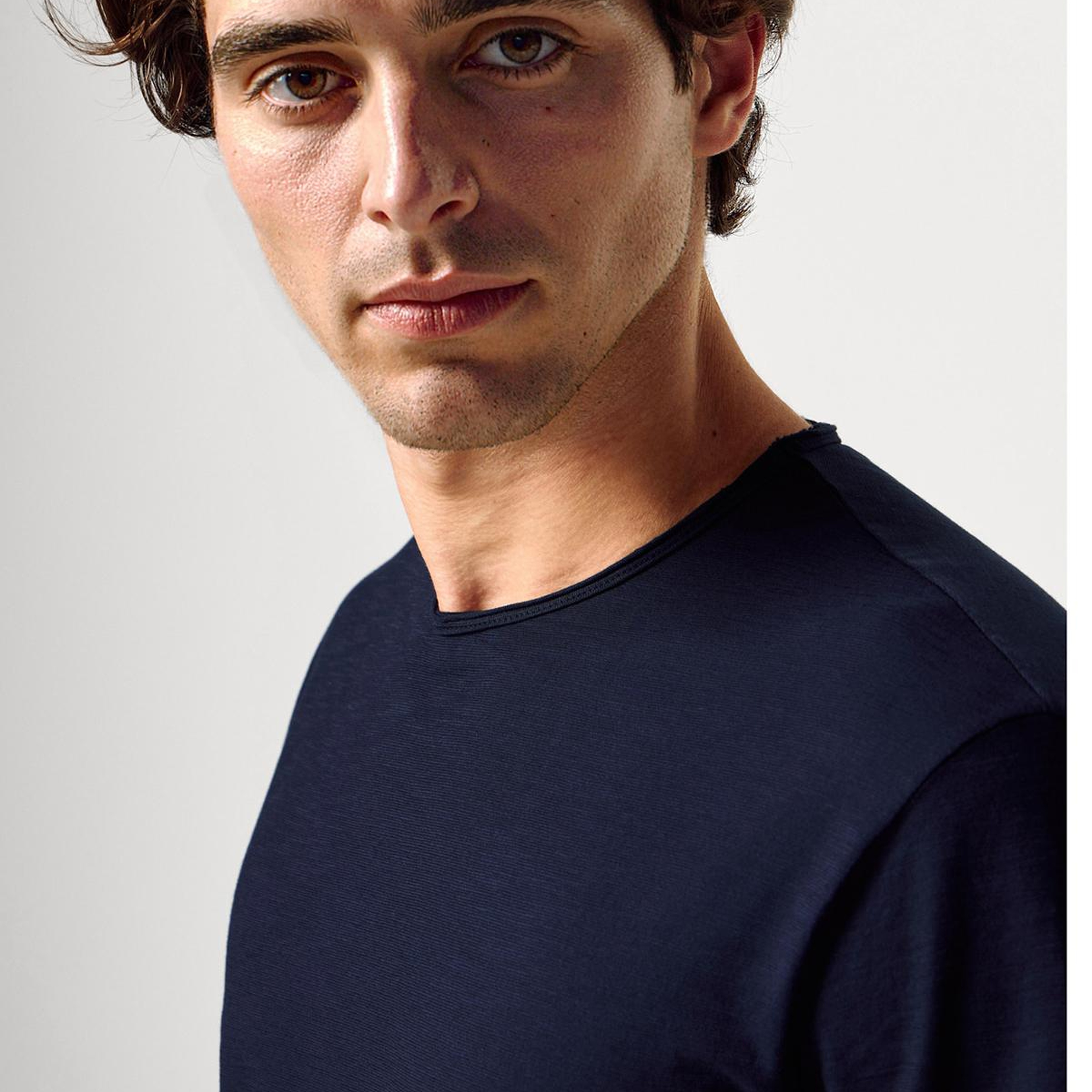 Erkek Lacivert Bisiklet Yaka Slub T-shirt