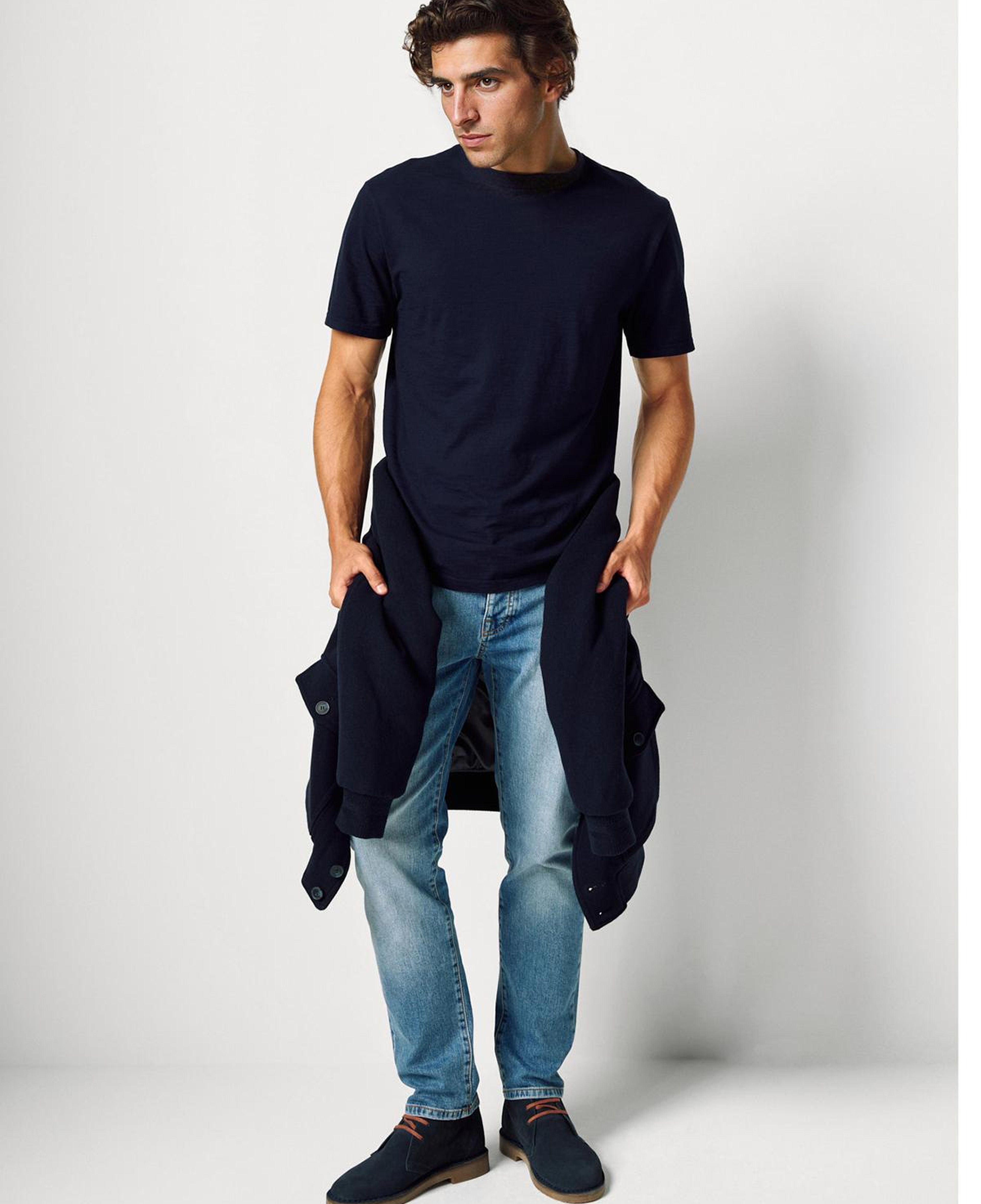 Erkek Lacivert Bisiklet Yaka Slub T-shirt