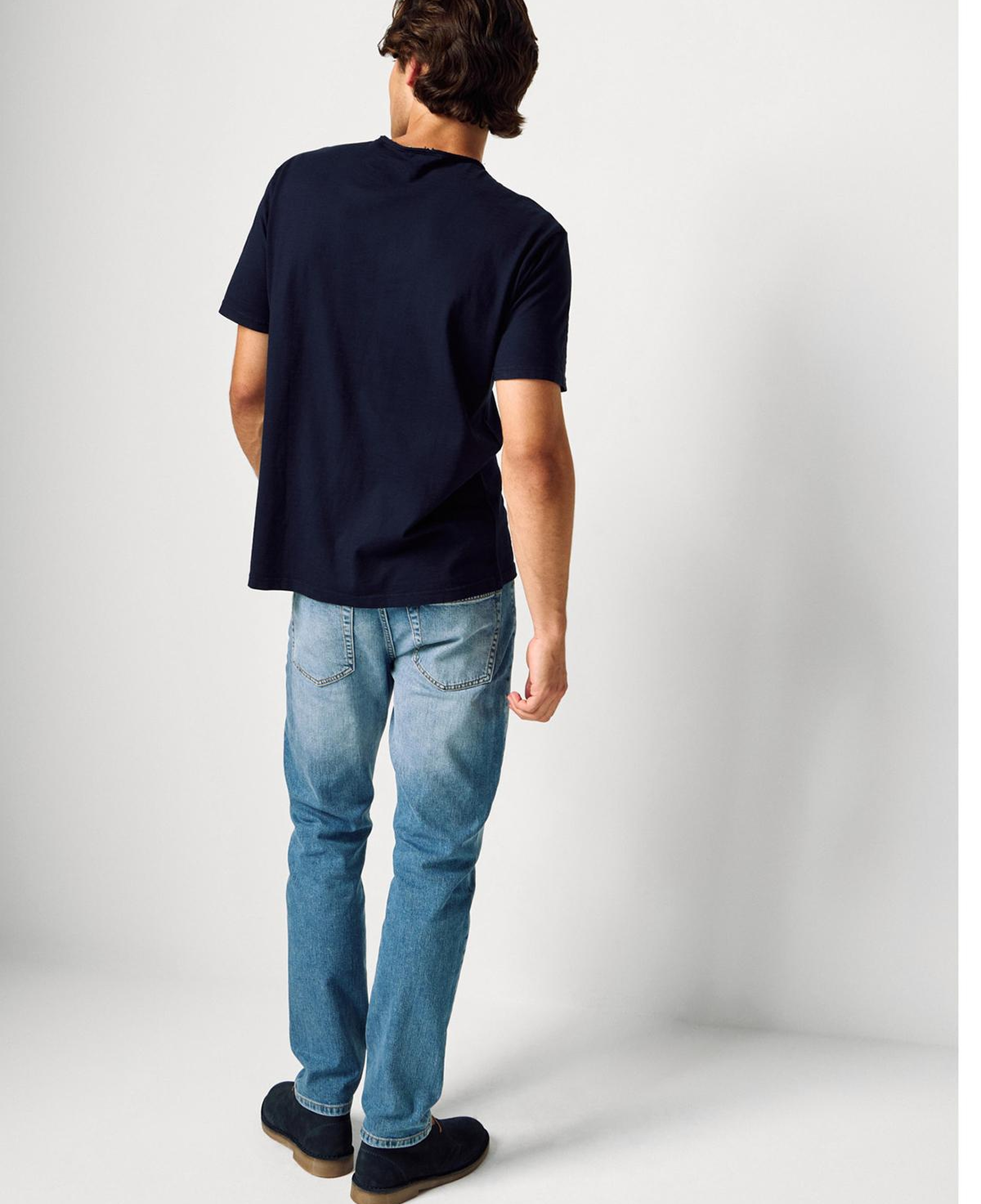 Erkek Lacivert Bisiklet Yaka Slub T-shirt