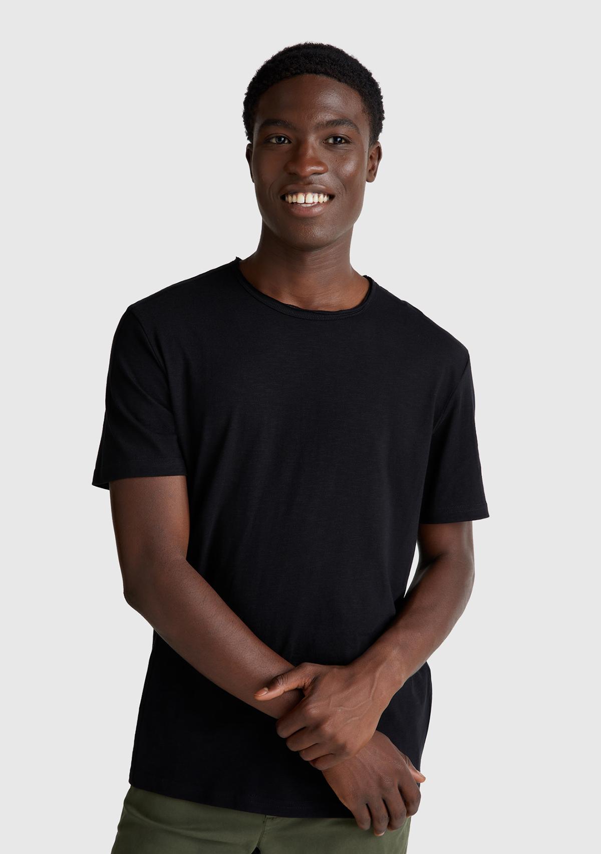 Erkek Siyah Bisiklet Yaka Slub T-shirt